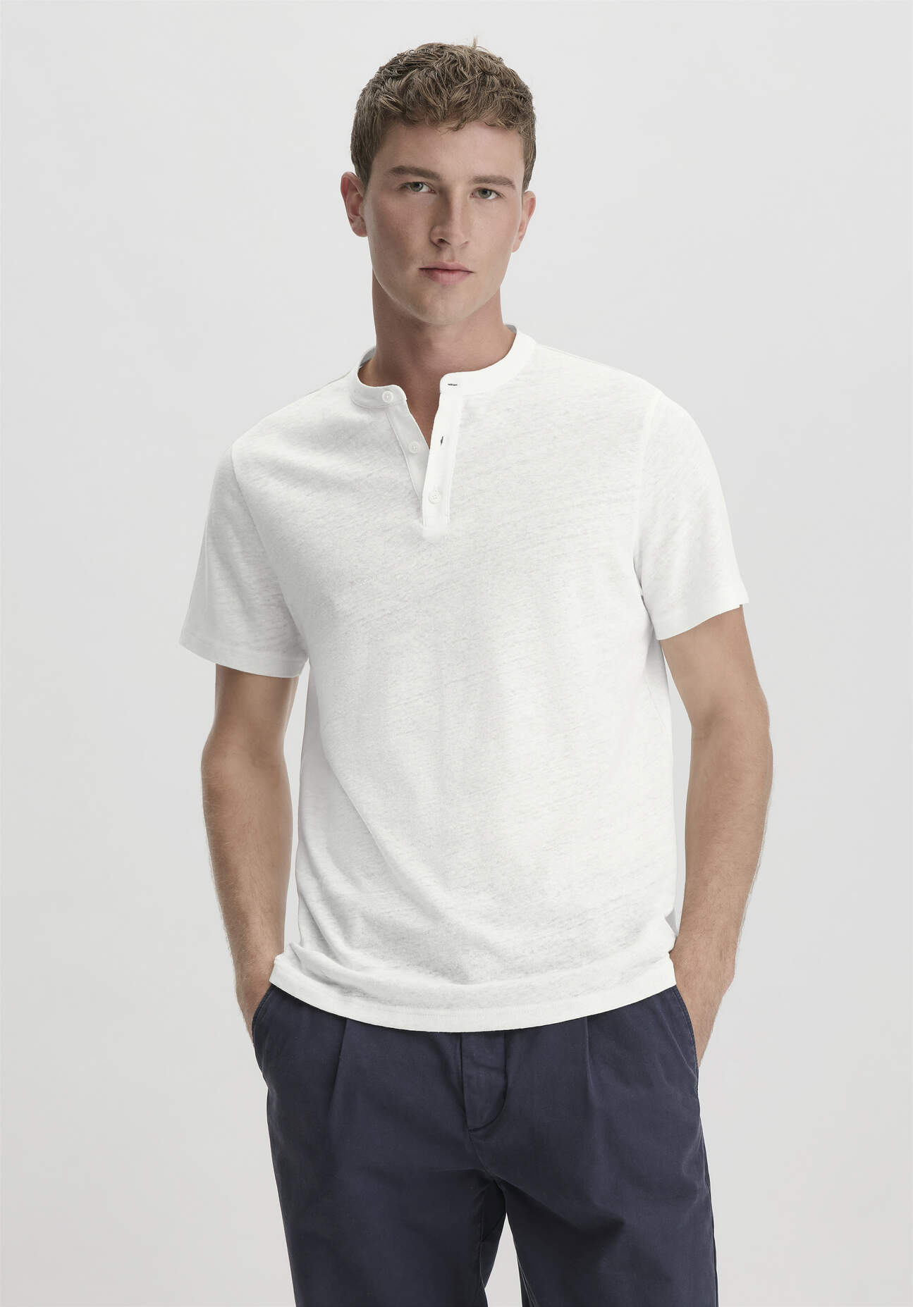Thumbnail - hessnatur Herren Henley Shirt Regular aus Leinen und Bio-Baumwolle - weiß - Größe 46