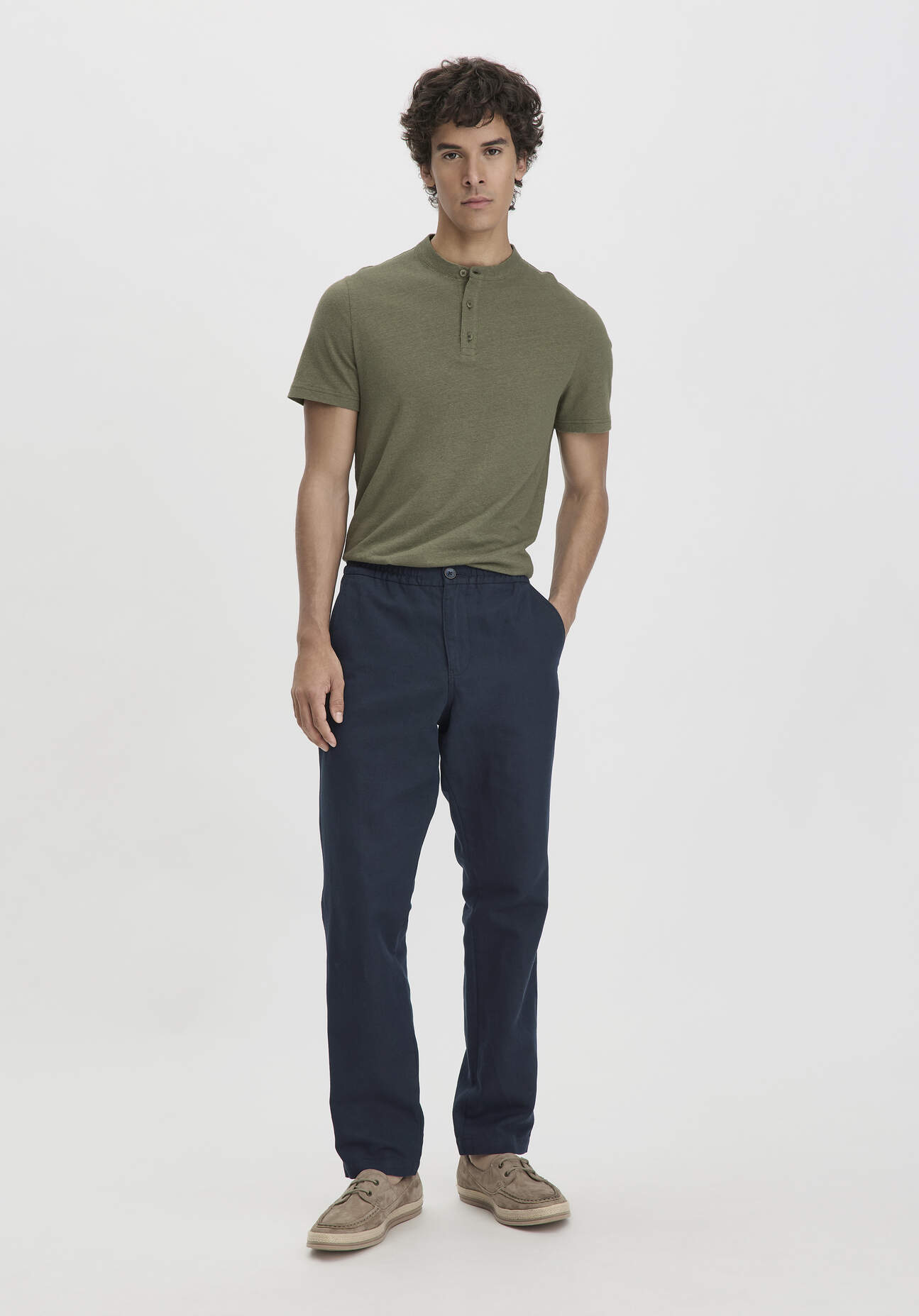 hessnatur Herren Hose ENEA Regular aus Bio-Baumwolle mit Leinen - blau Größe 33/34