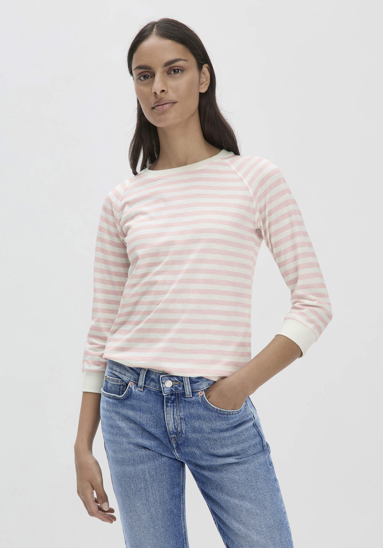 hessnatur Damen Streifen Jersey Slub Longsleeve Relaxed aus Bio-Baumwolle - rosa Grösse44
