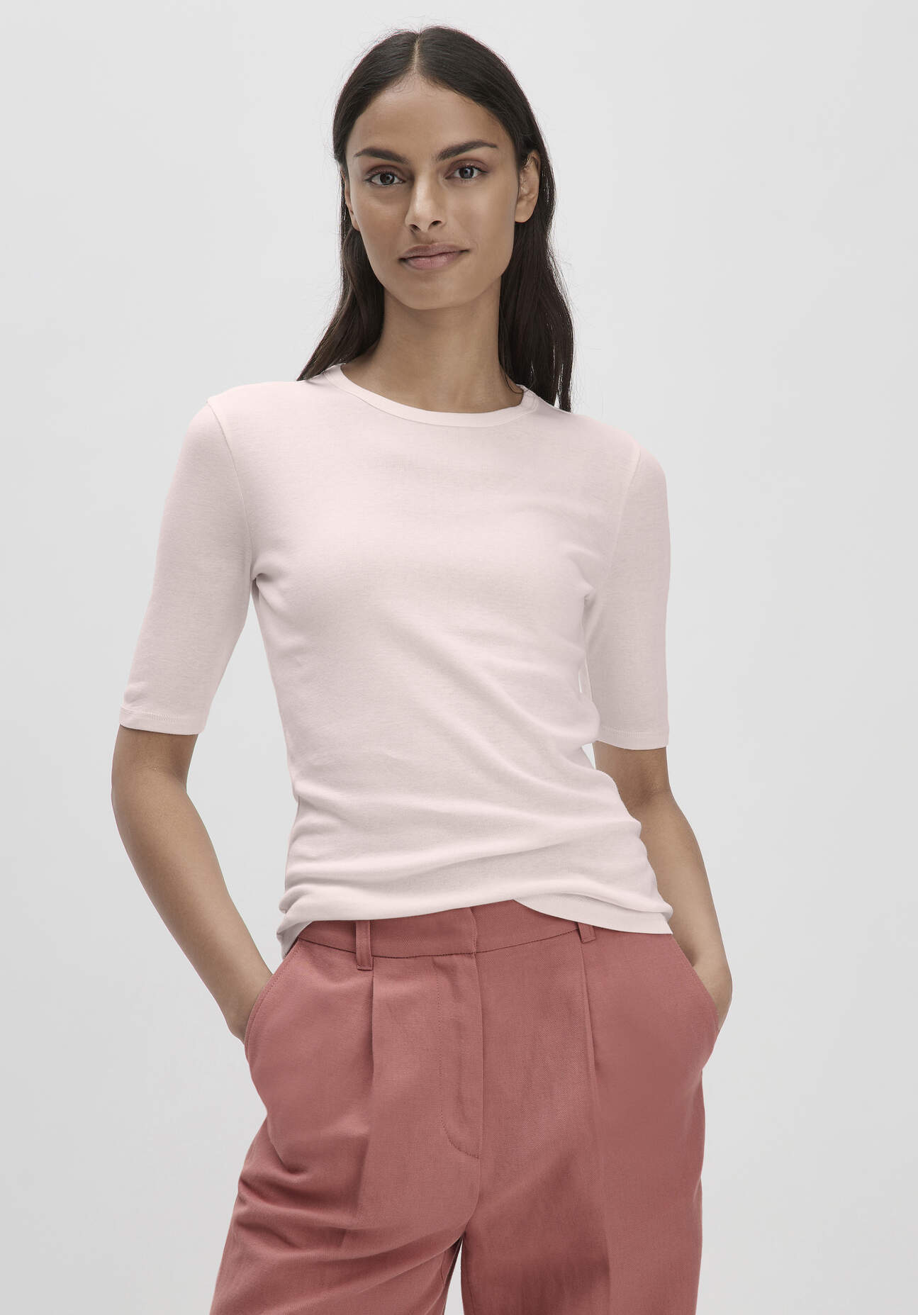 hessnatur Damen Softrib Shirt Fitted aus Bio-Baumwolle und TENCEL™ Modal - rosa Größe 42