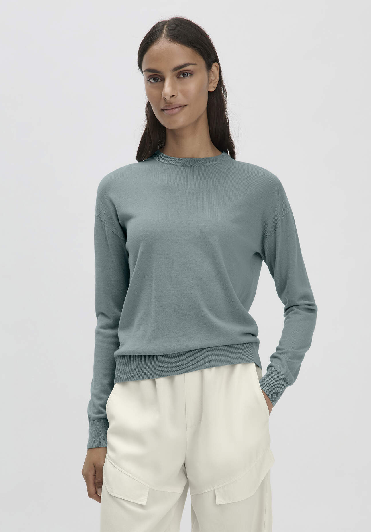 Thumbnail - hessnatur Damen Pullover Regular aus Bio-Merinowolle - grün - Größe 38