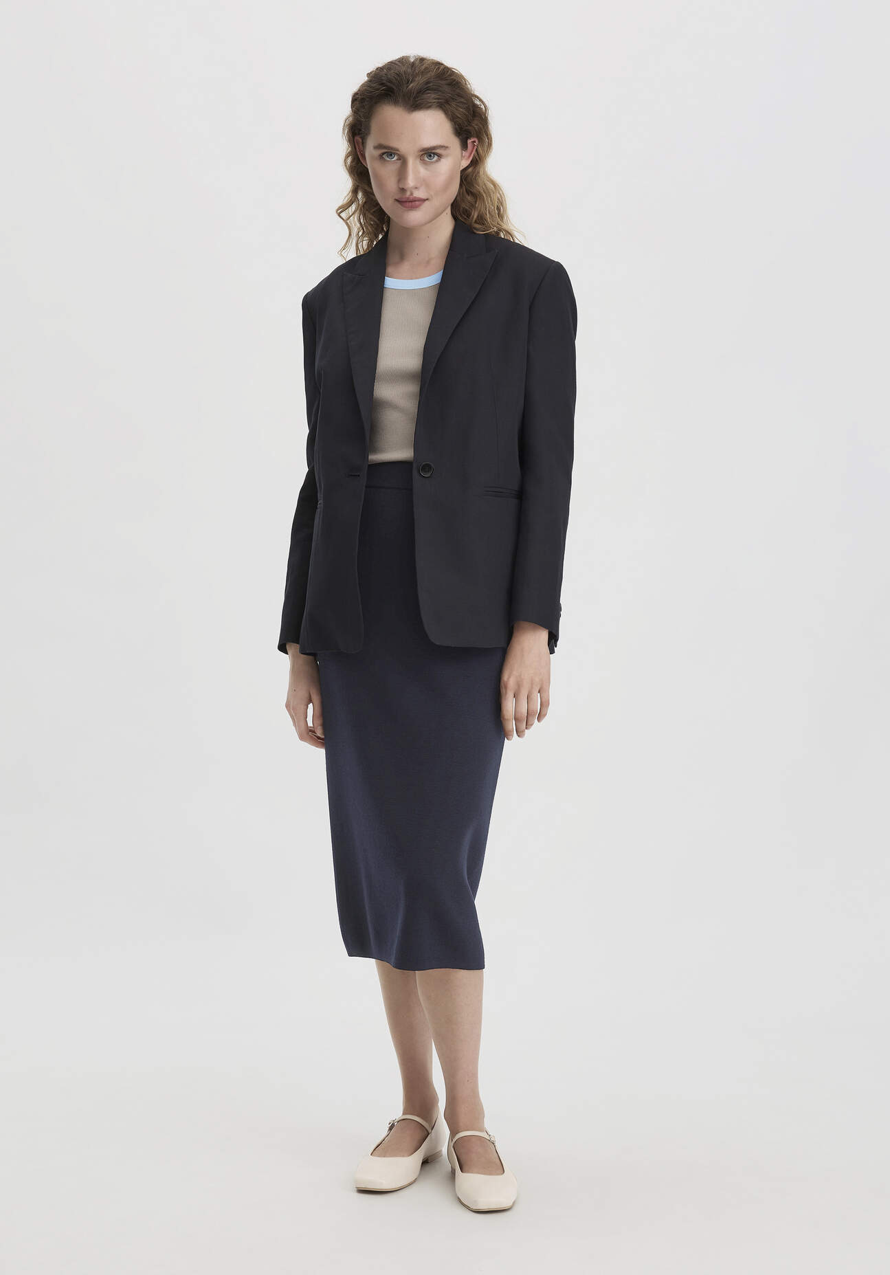 Thumbnail - hessnatur Damen Milano Strickrock Midi Slim aus Bio-Merinowolle - blau - Größe 46