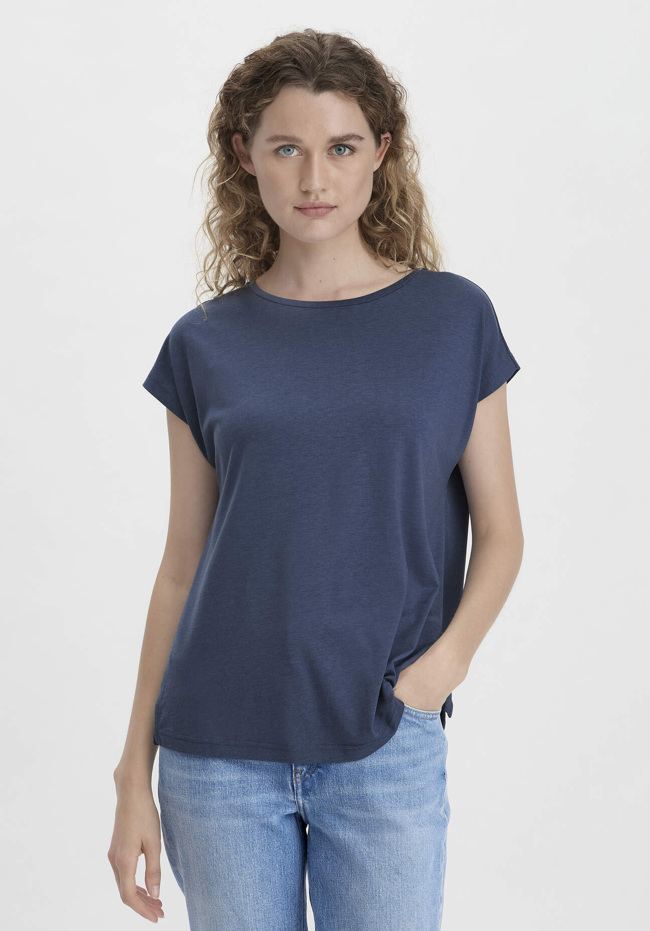 Thumbnail - hessnatur Damen Shirt Oversize aus TENCEL™ Lyocell mit Bio-Baumwolle - blau - Größe L