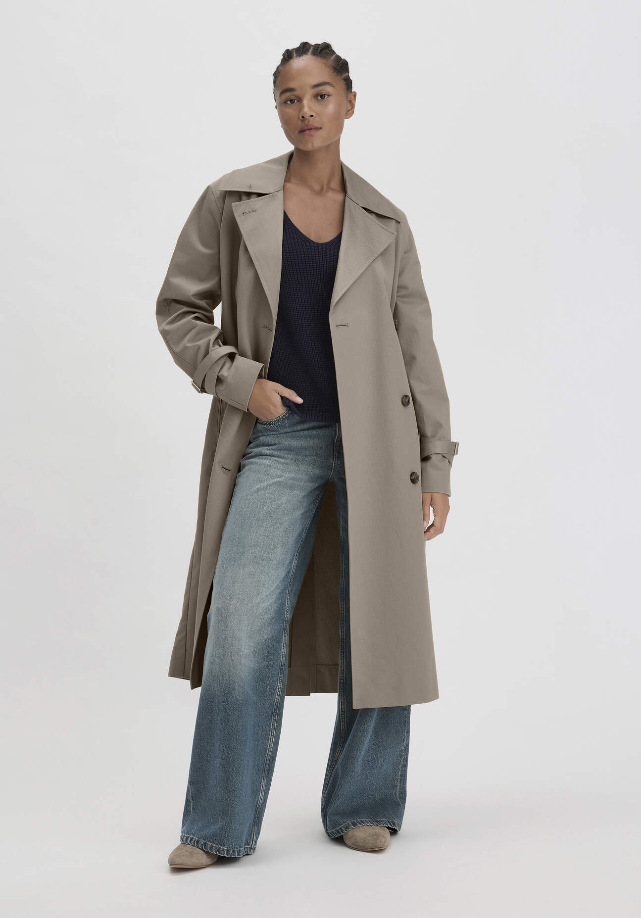 hessnatur Damen Trenchcoat Relaxed NATURE SHELL aus Bio-Baumwolle - beige Größe 34
