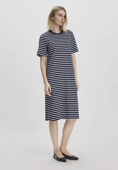 Stripe Heavy Jersey Slub Dress Knee Length Relaxed made of pure organic cotton