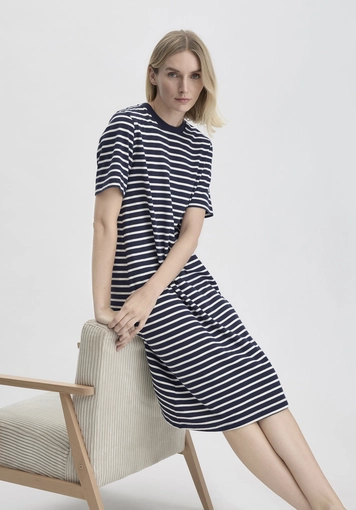 Streifen Heavy Jersey Slub Kleid Knielang Relaxed aus reiner Bio-Baumwolle - 3