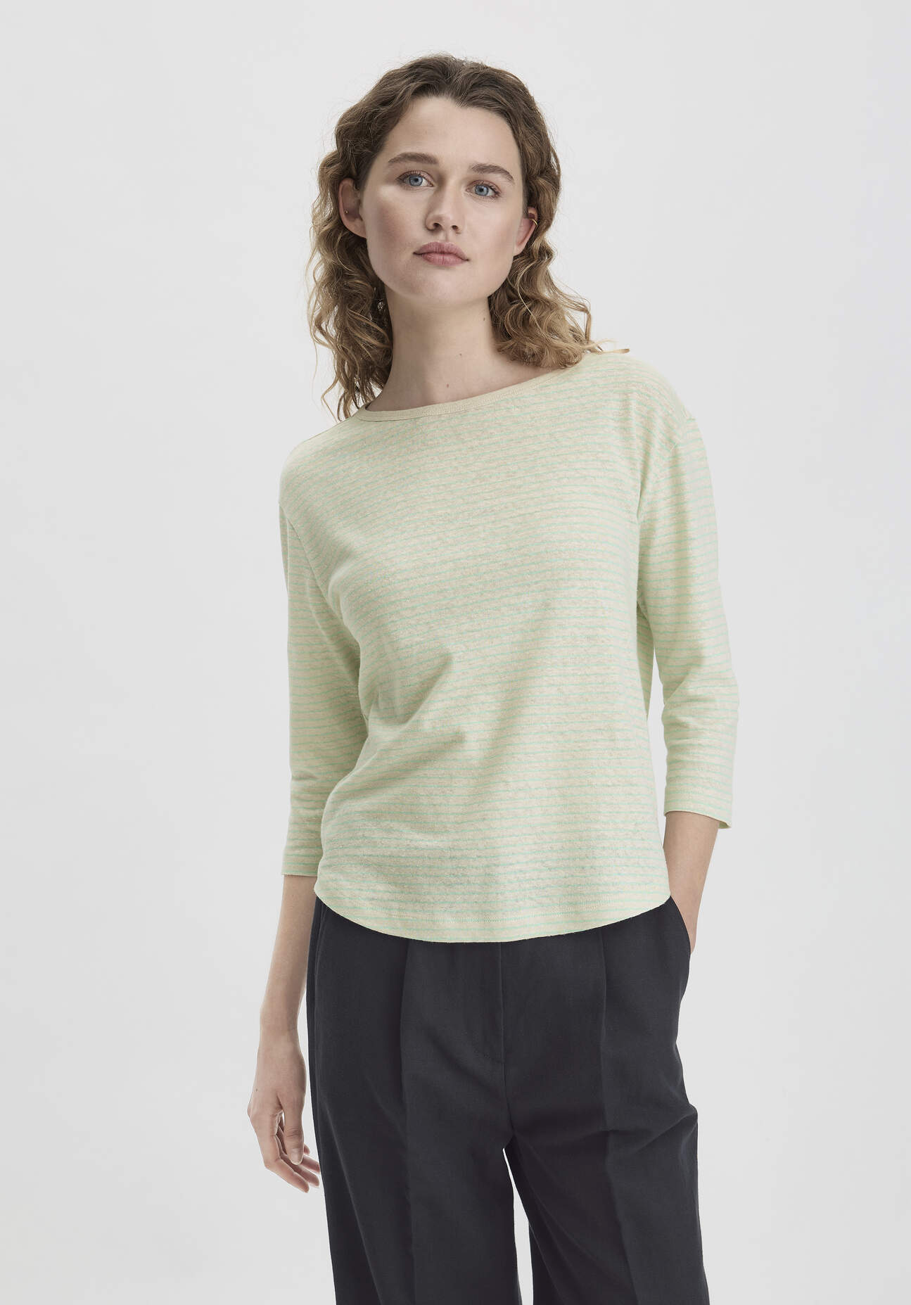 Thumbnail - hessnatur Damen Streifen Longsleeve Relaxed aus Leinen und Bio-Baumwolle - beige - Größe 42