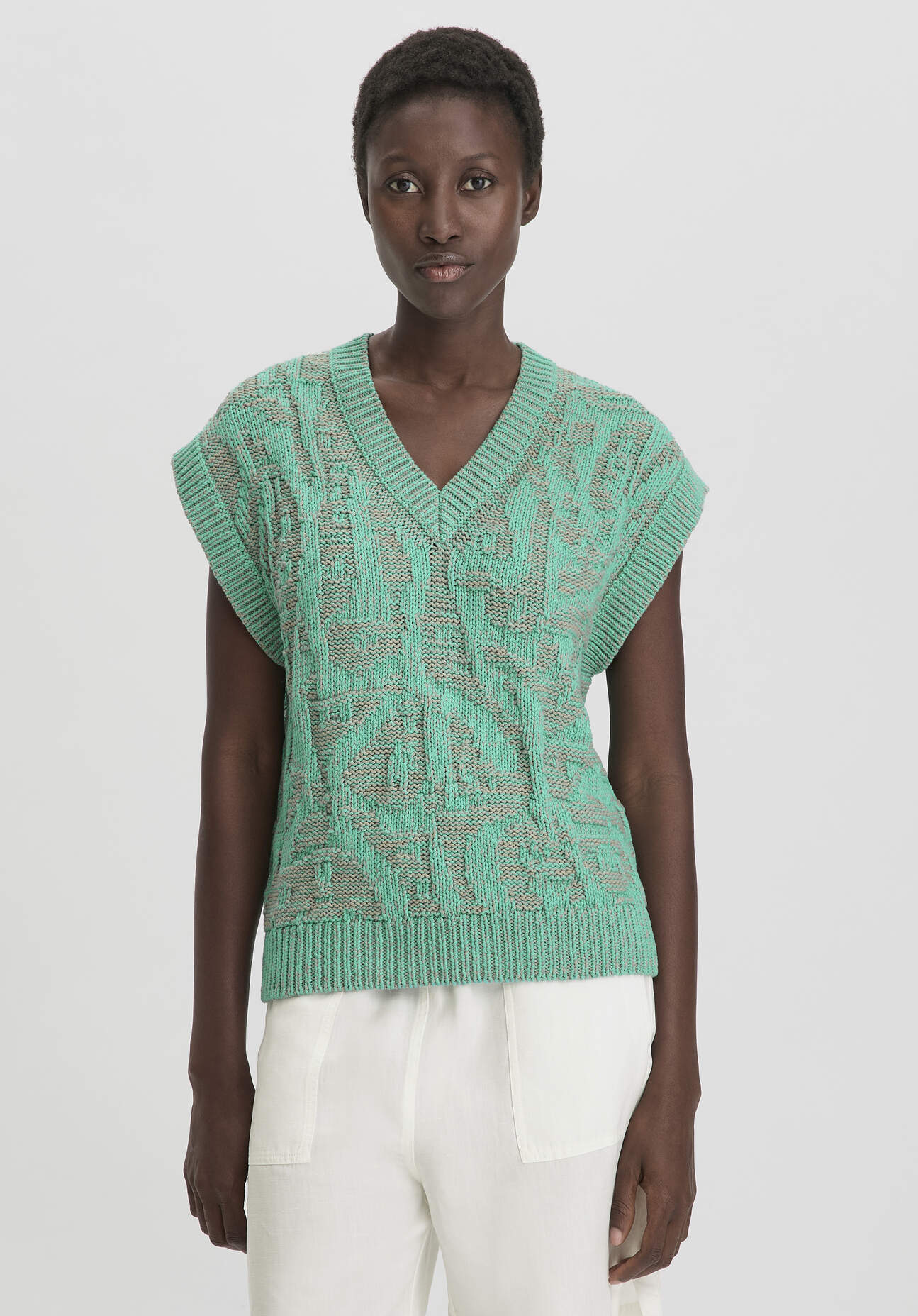 Thumbnail - hessnatur Damen Jacquard Strick Pullover Relaxed aus Bio-Baumwolle - grün - Größe XS