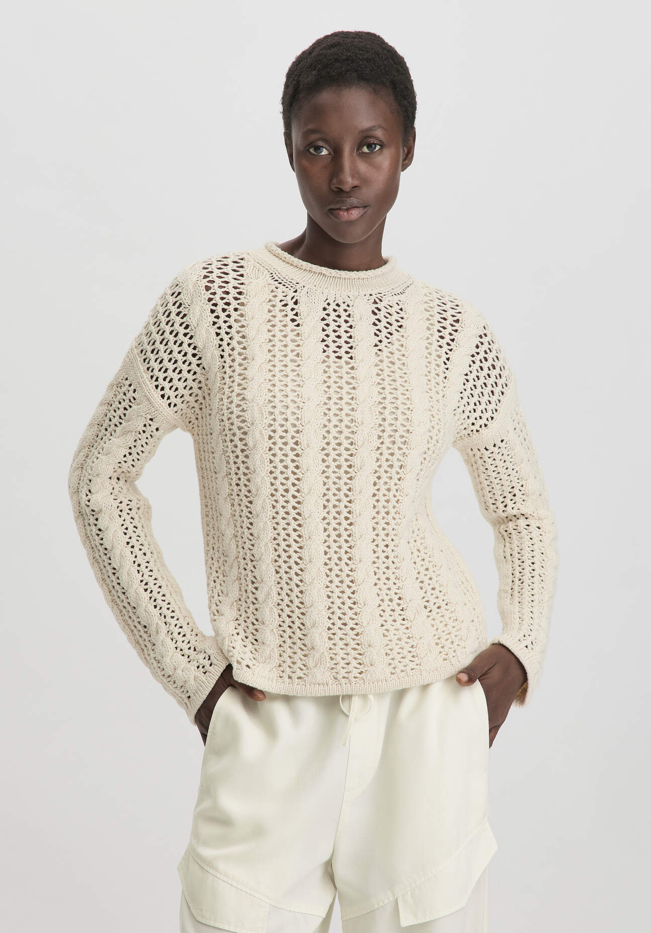 Thumbnail - hessnatur Damen Zopf Strick Pullover Relaxed aus Bio-Baumwolle - beige - Größe S