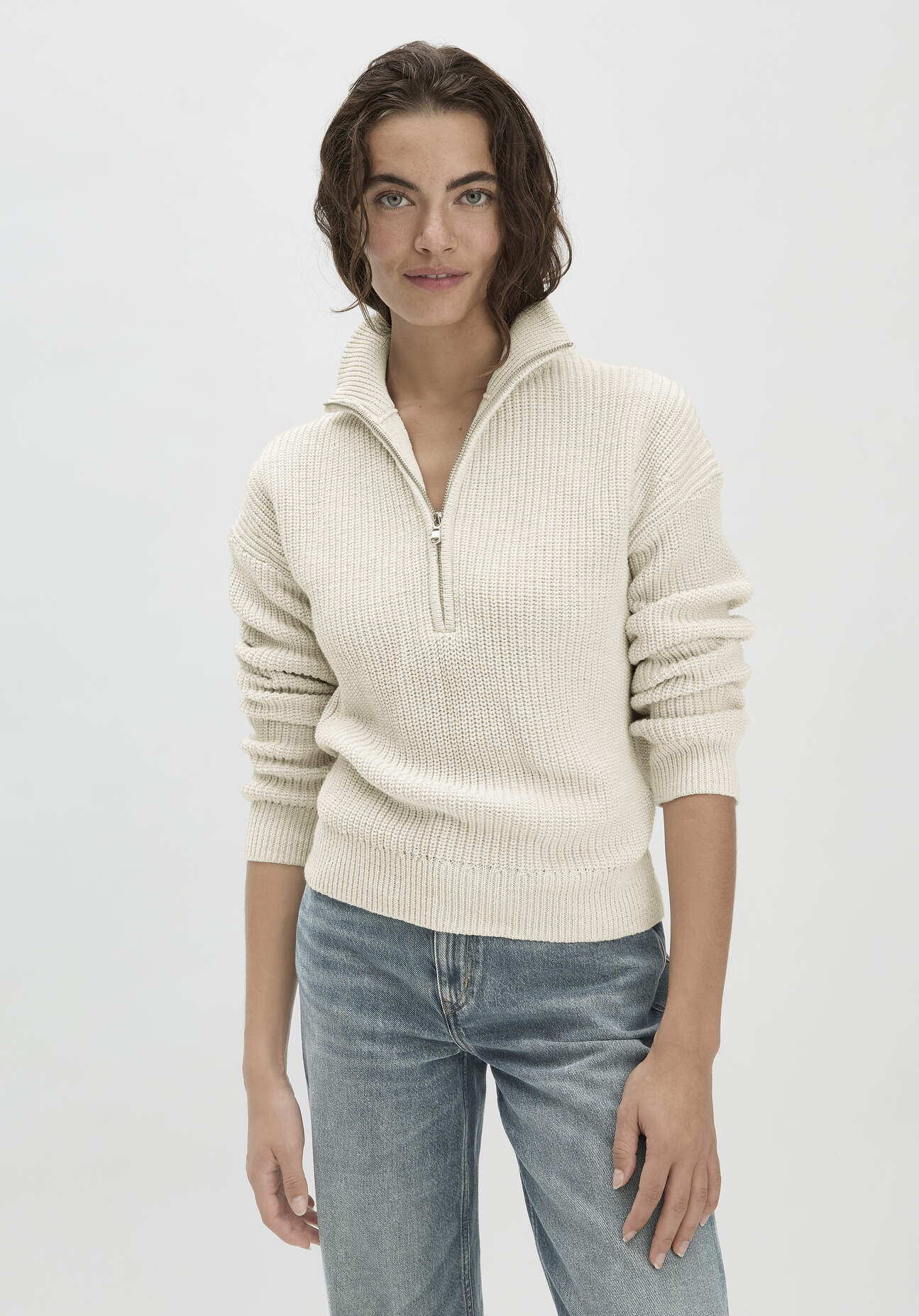 Thumbnail - hessnatur Damen Strick Troyer Relaxed aus Bio-Baumwolle - beige - Größe S