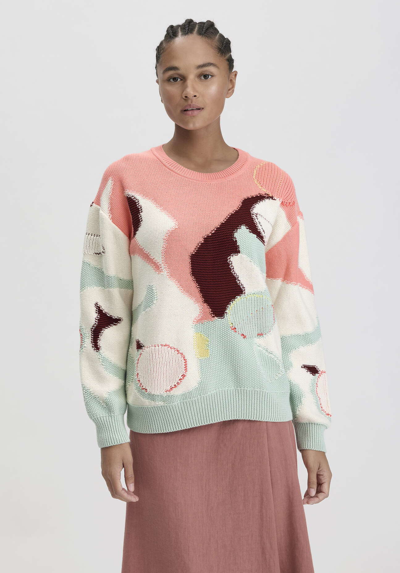 Thumbnail - hessnatur Damen Intarsia Strick Pullover Relaxed aus Bio-Baumwolle - grün - Größe M