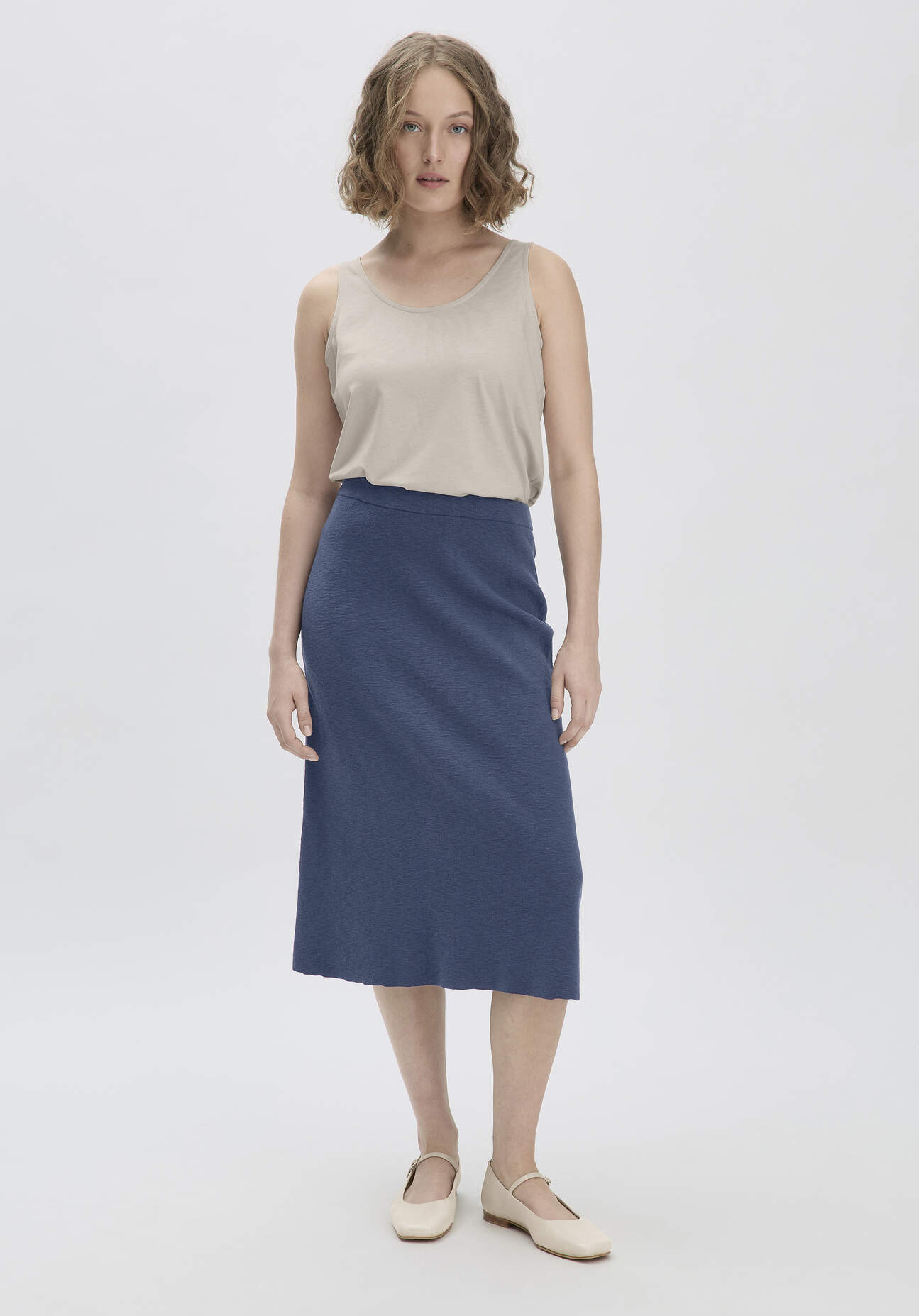 Thumbnail - hessnatur Damen Strick Rock Midi Regular aus Bio-Baumwolle - blau - Größe XS