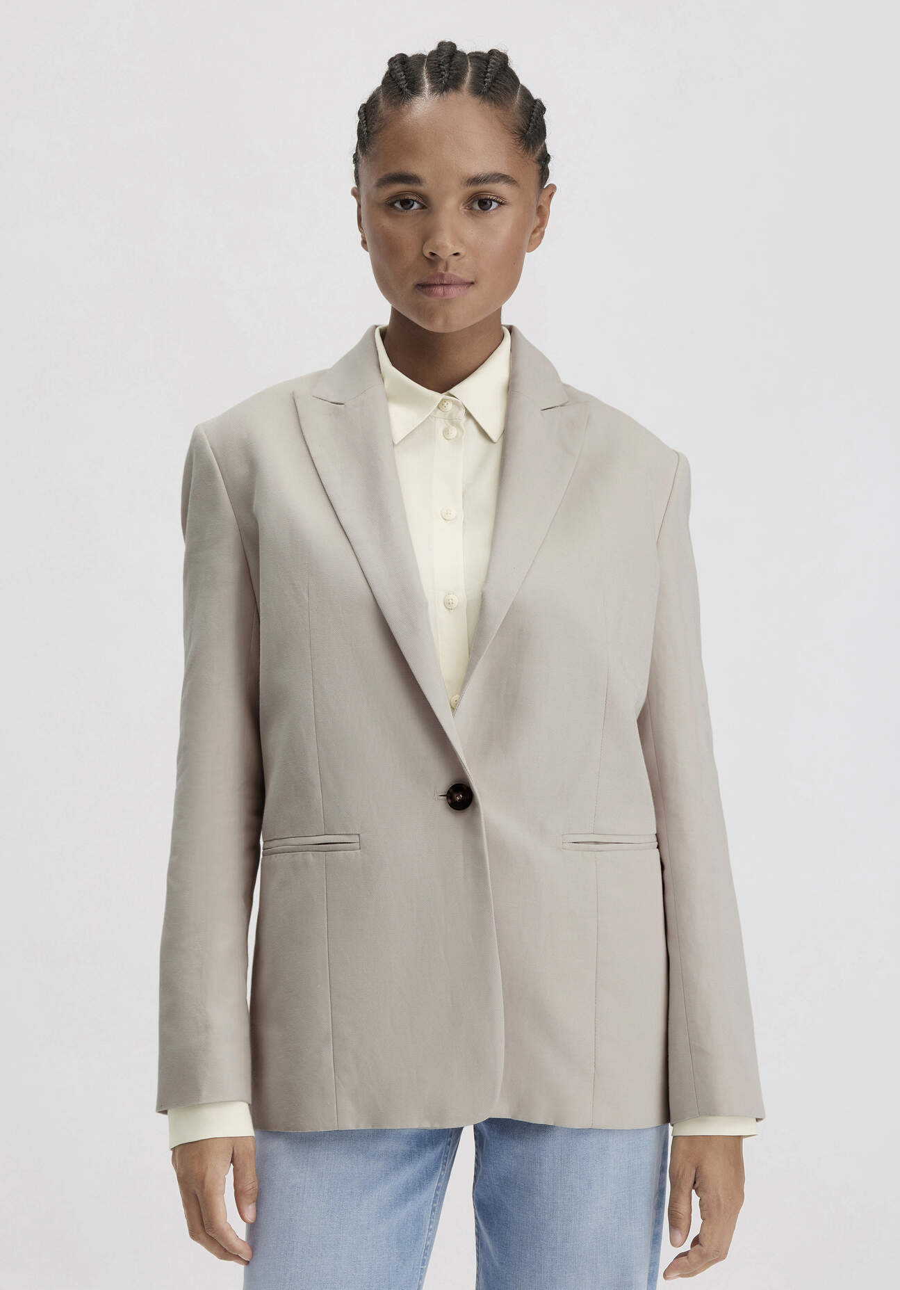 hessnatur Damen Blazer Relaxed aus Bio-Baumwolle mit Leinen - beige Größe 48