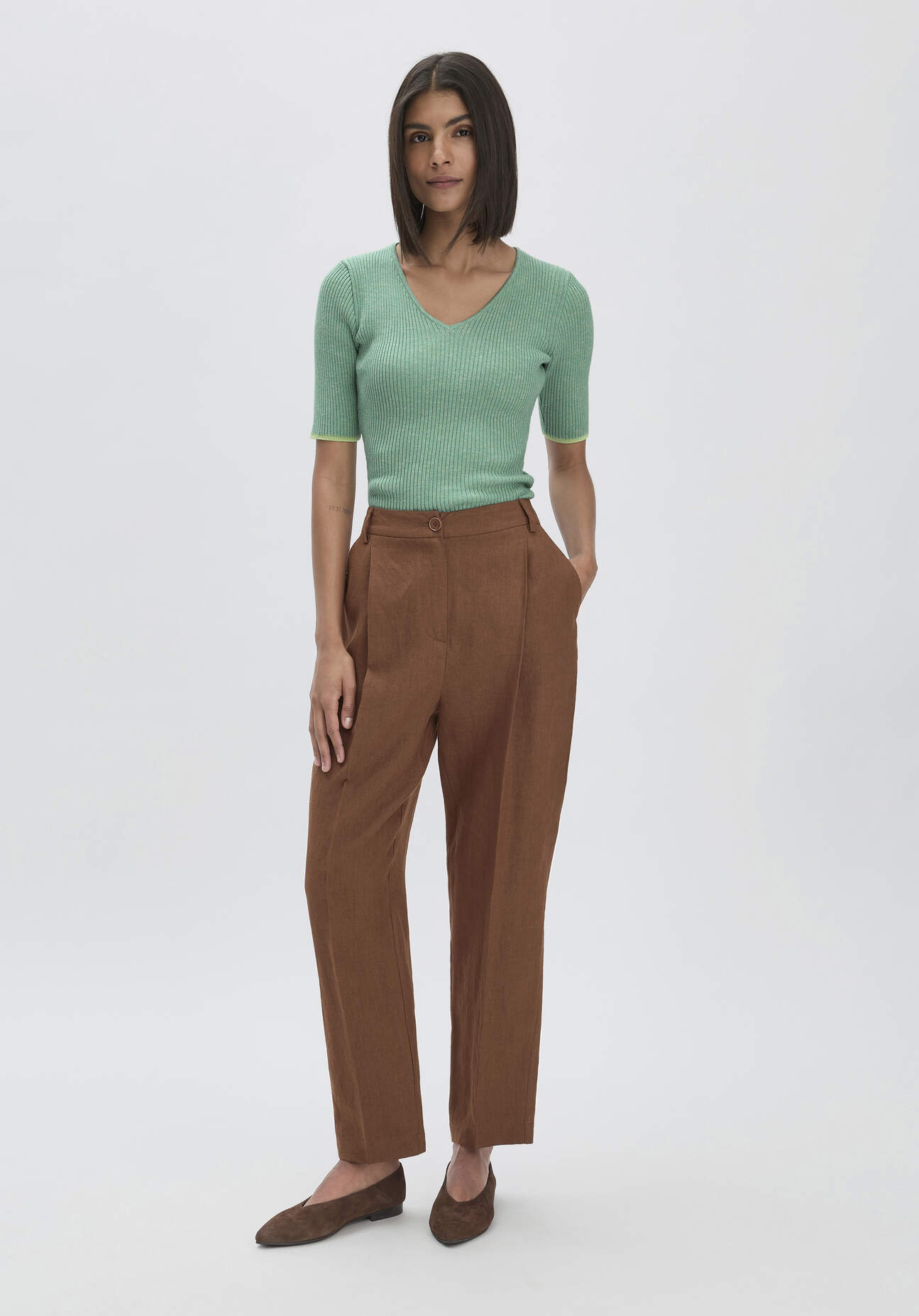 Thumbnail - hessnatur Damen Hose Straight Leg Relaxed aus Leinen - braun - Größe 44