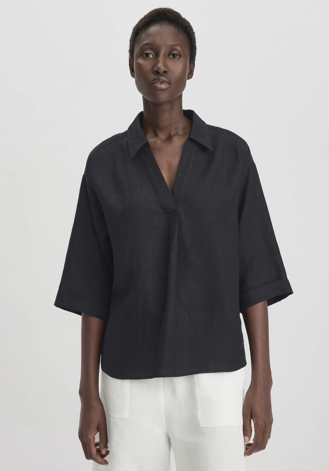 Thumbnail - hessnatur Damen Bluse Relaxed aus Leinen - schwarz - Größe 40