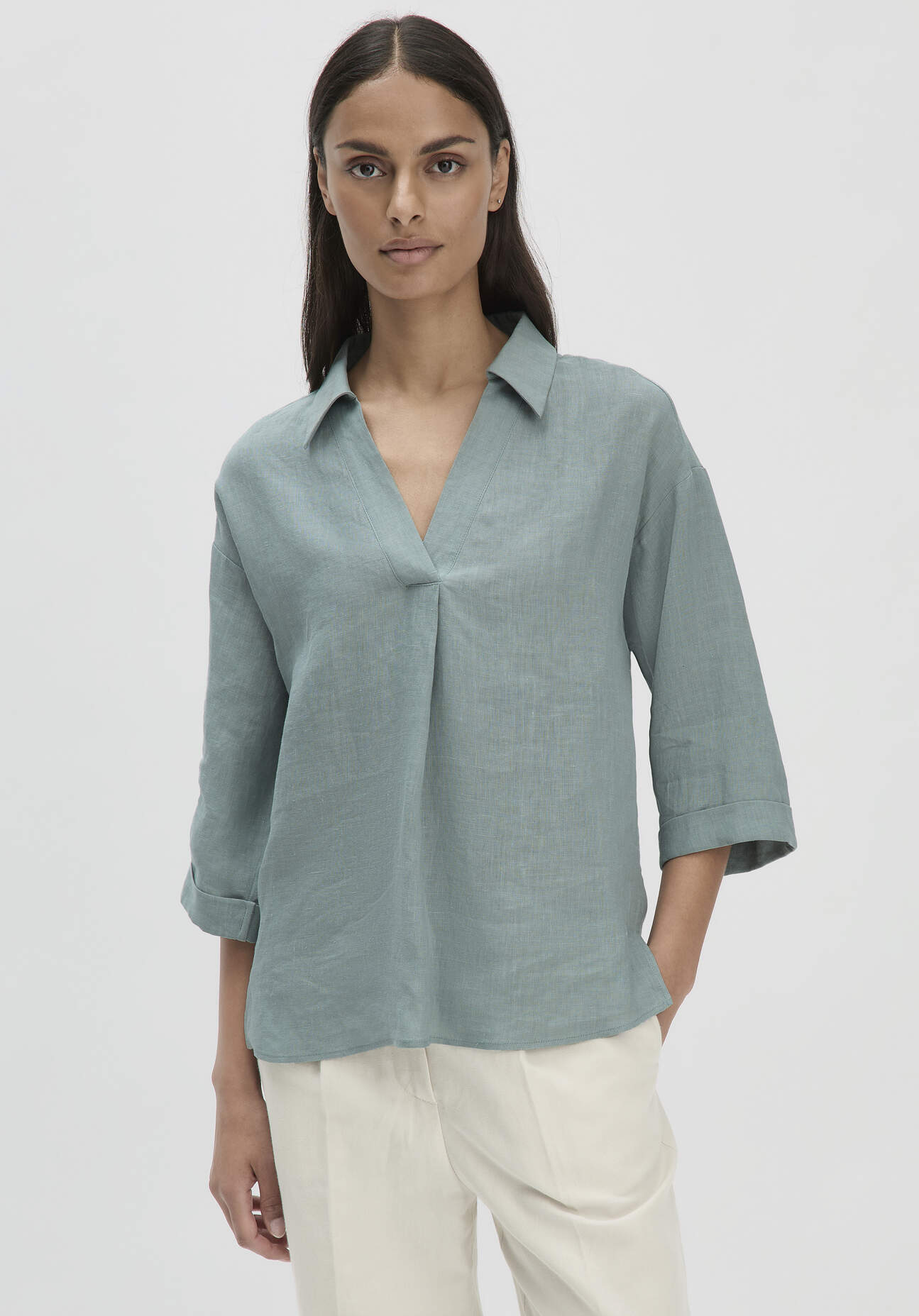Thumbnail - hessnatur Damen Bluse Relaxed aus Leinen - grün - Größe 36