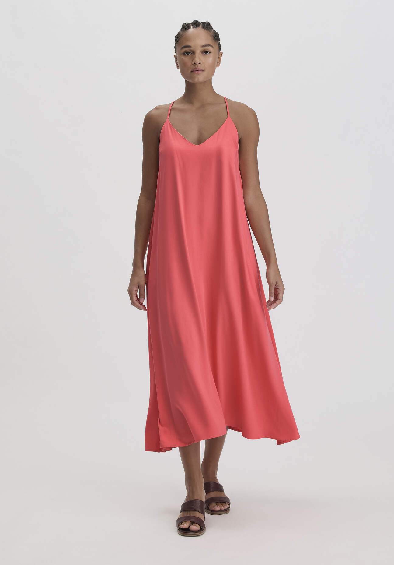 Thumbnail - hessnatur Damen Camisole Kleid Midi Regular aus LENZING™ ECOVERO™ Viskose - rot - Größe 40