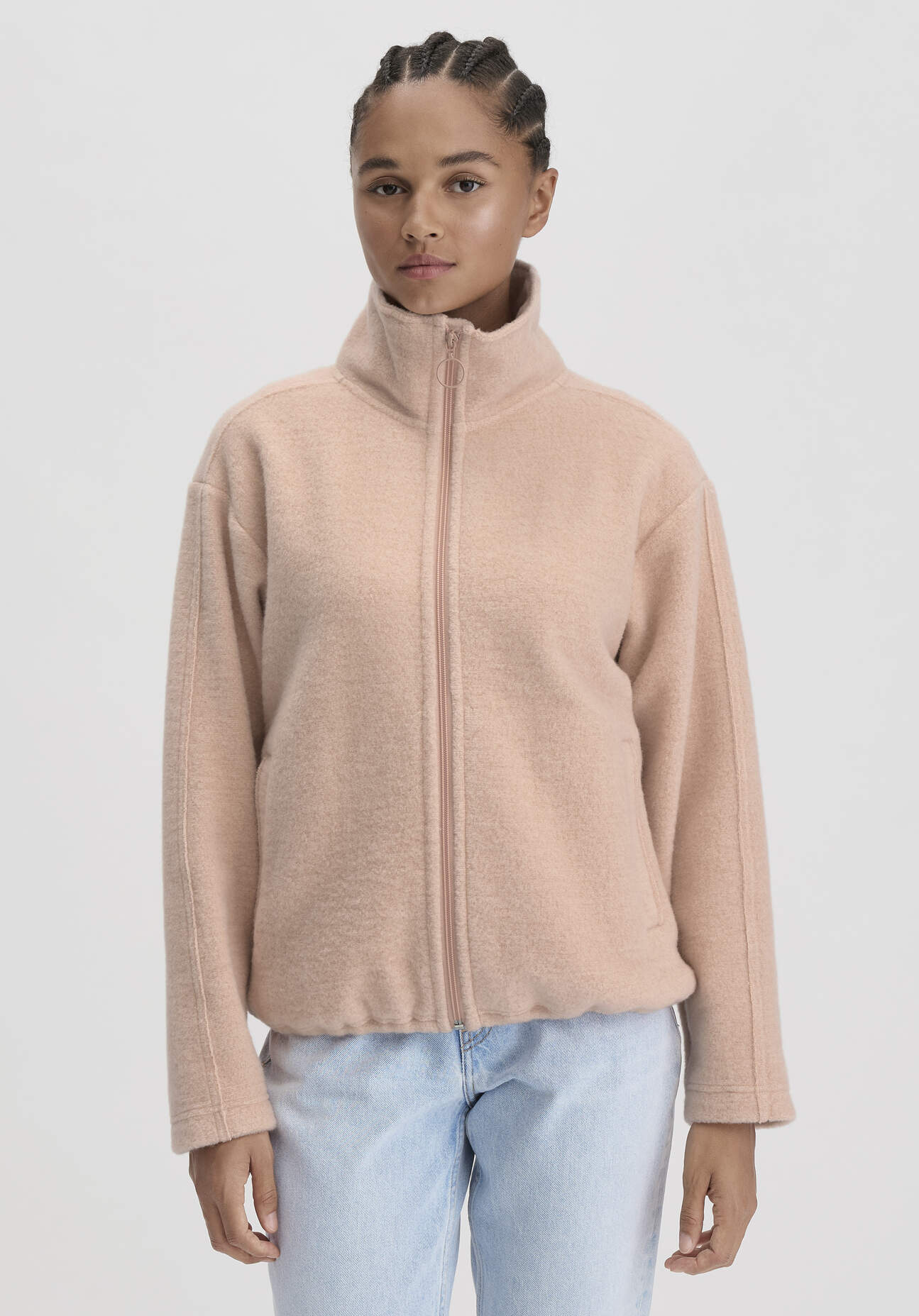 Thumbnail - hessnatur Damen Wollfleece Jacke Relaxed aus Bio- Merinowolle mit Bio-Baumwolle - rosa - Größe S