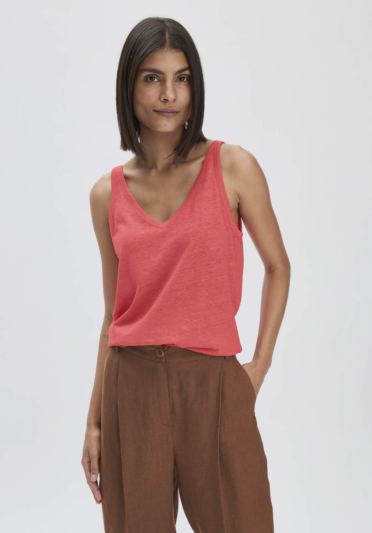 Thumbnail - hessnatur Damen Jersey Top Regular aus Leinen und Bio-Baumwolle - rot - Größe 44
