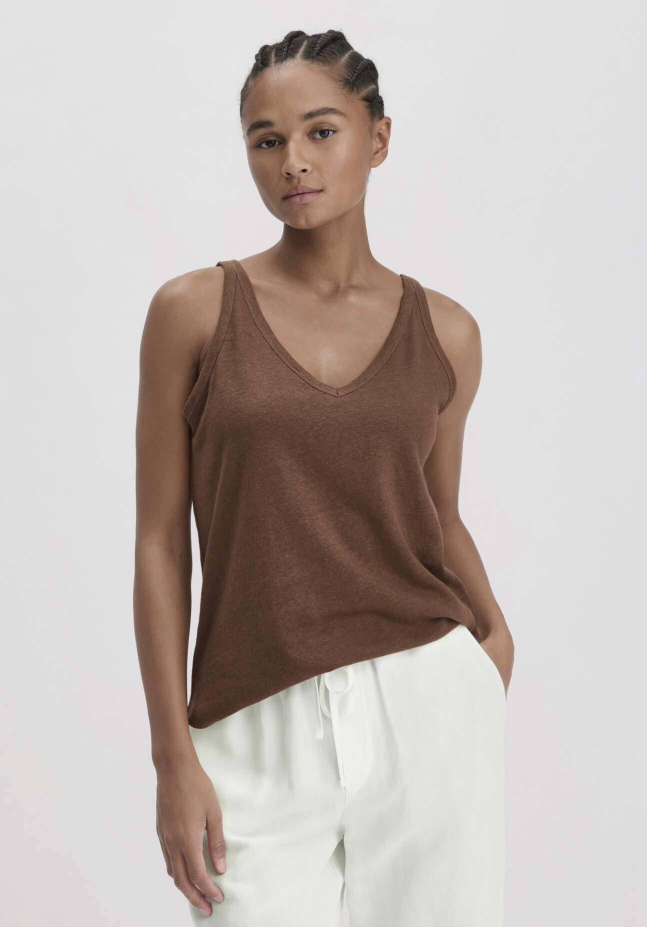Thumbnail - hessnatur Damen Jersey Top Regular aus Leinen und Bio-Baumwolle - braun - Größe 38