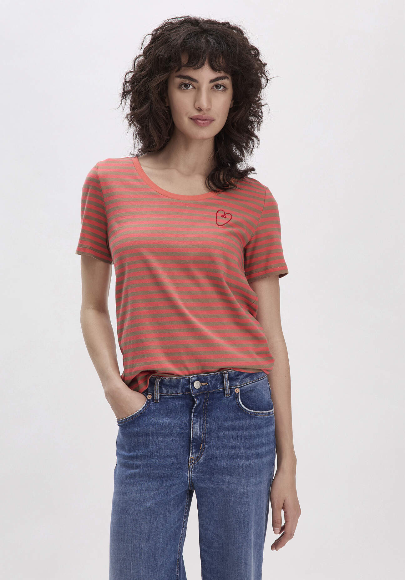 Thumbnail - hessnatur Damen Streifen T-Shirt Relaxed aus Bio-Baumwolle - rot - Größe 40
