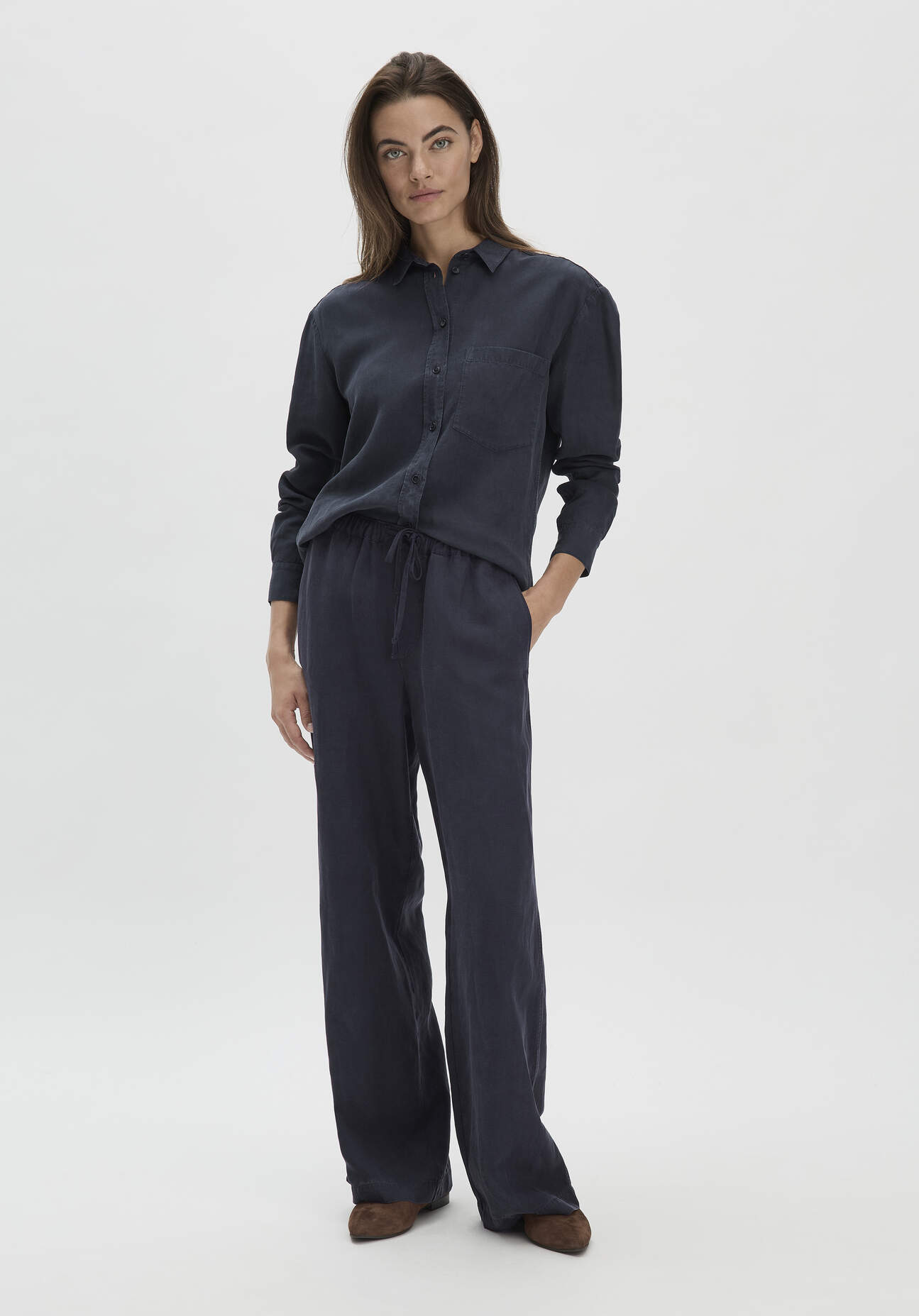 Thumbnail - hessnatur Damen Hose Straight Leg Relaxed aus TENCEL™ Lyocell mit Leinen - blau - Größe 44