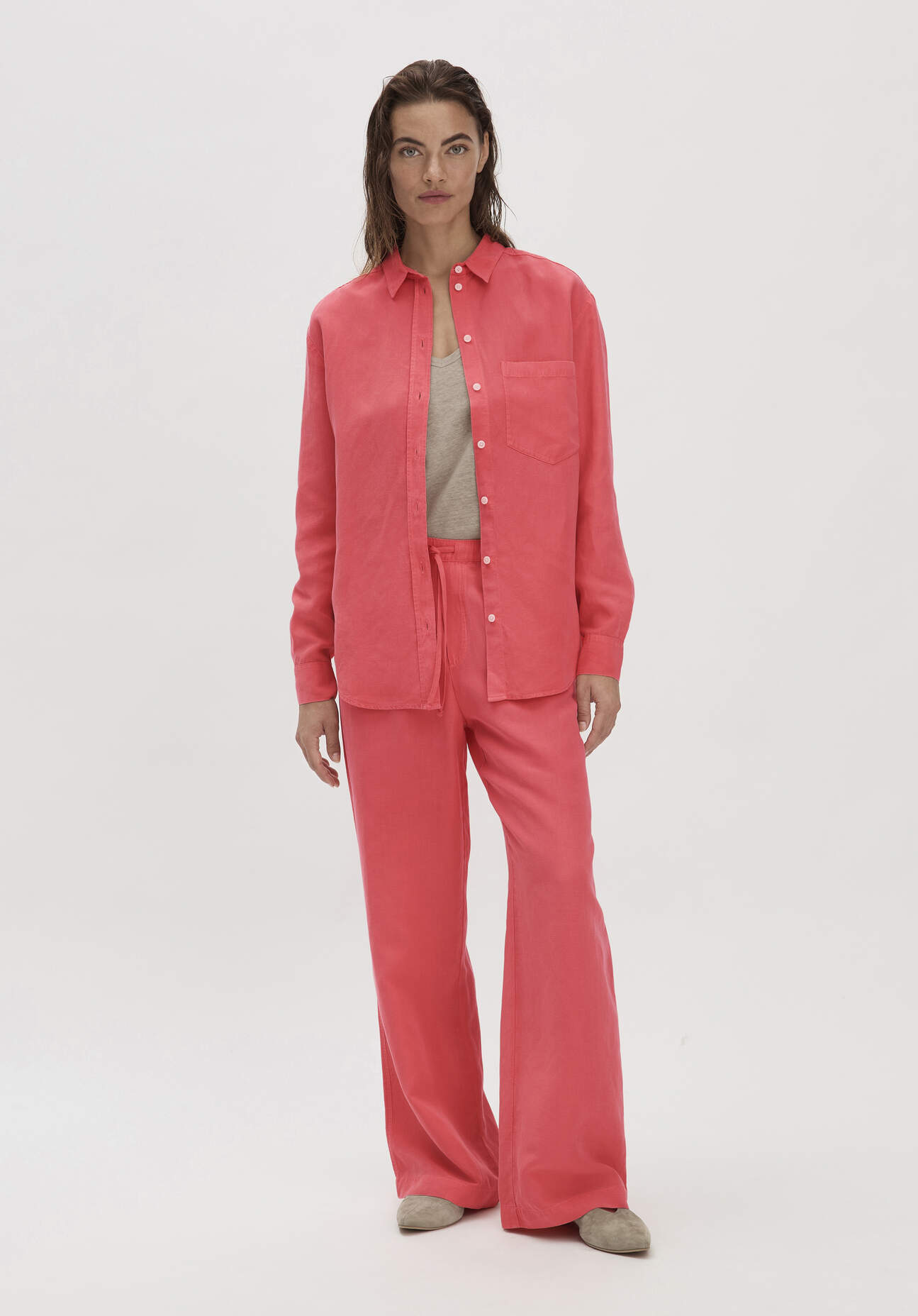Thumbnail - hessnatur Damen Hose Straight Leg Relaxed aus TENCEL™ Lyocell mit Leinen - rot - Größe 36