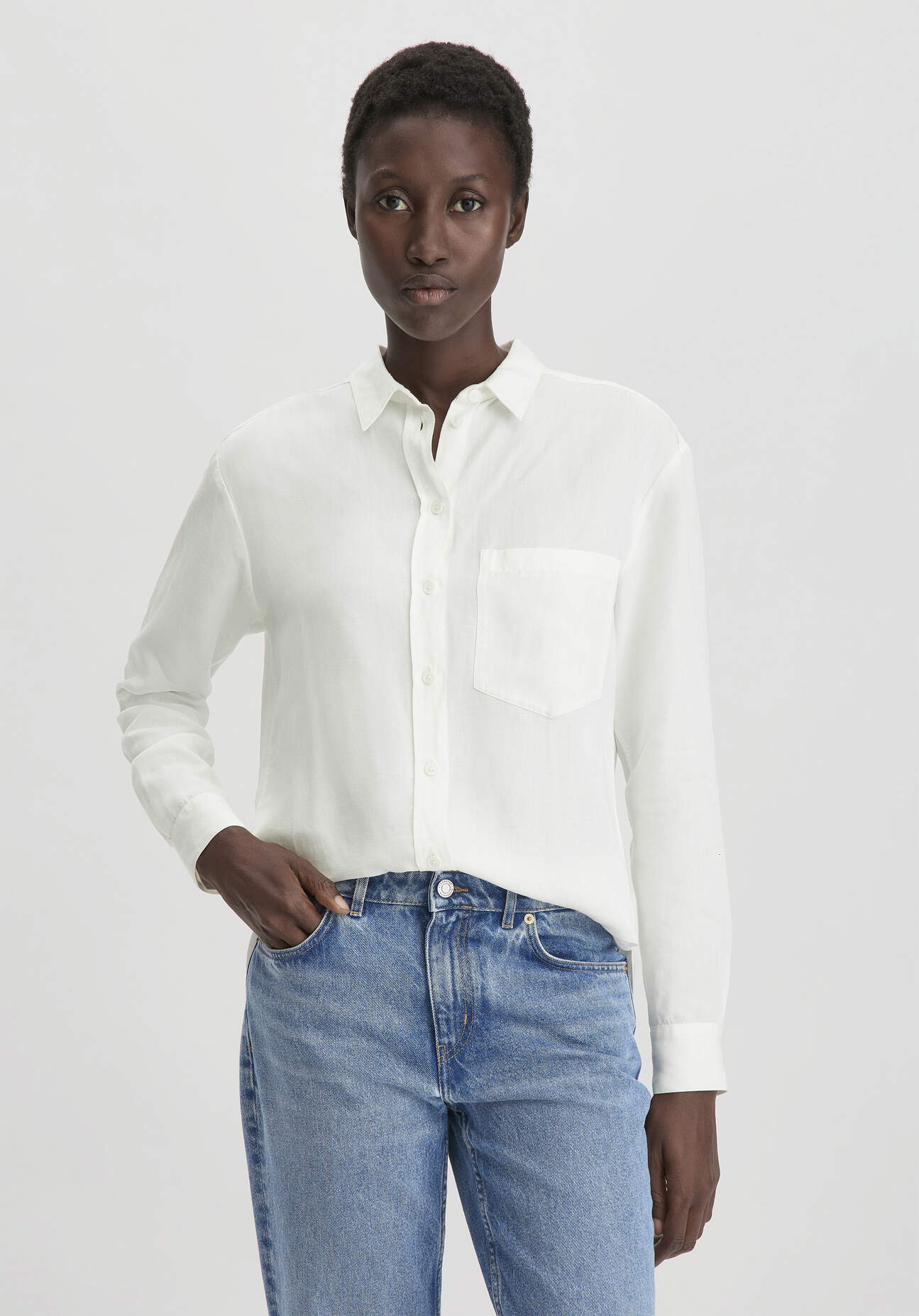 Thumbnail - hessnatur Damen Bluse Relaxed aus weichem TENCEL™ Lyocell mit Leinen - weiß - Größe 38