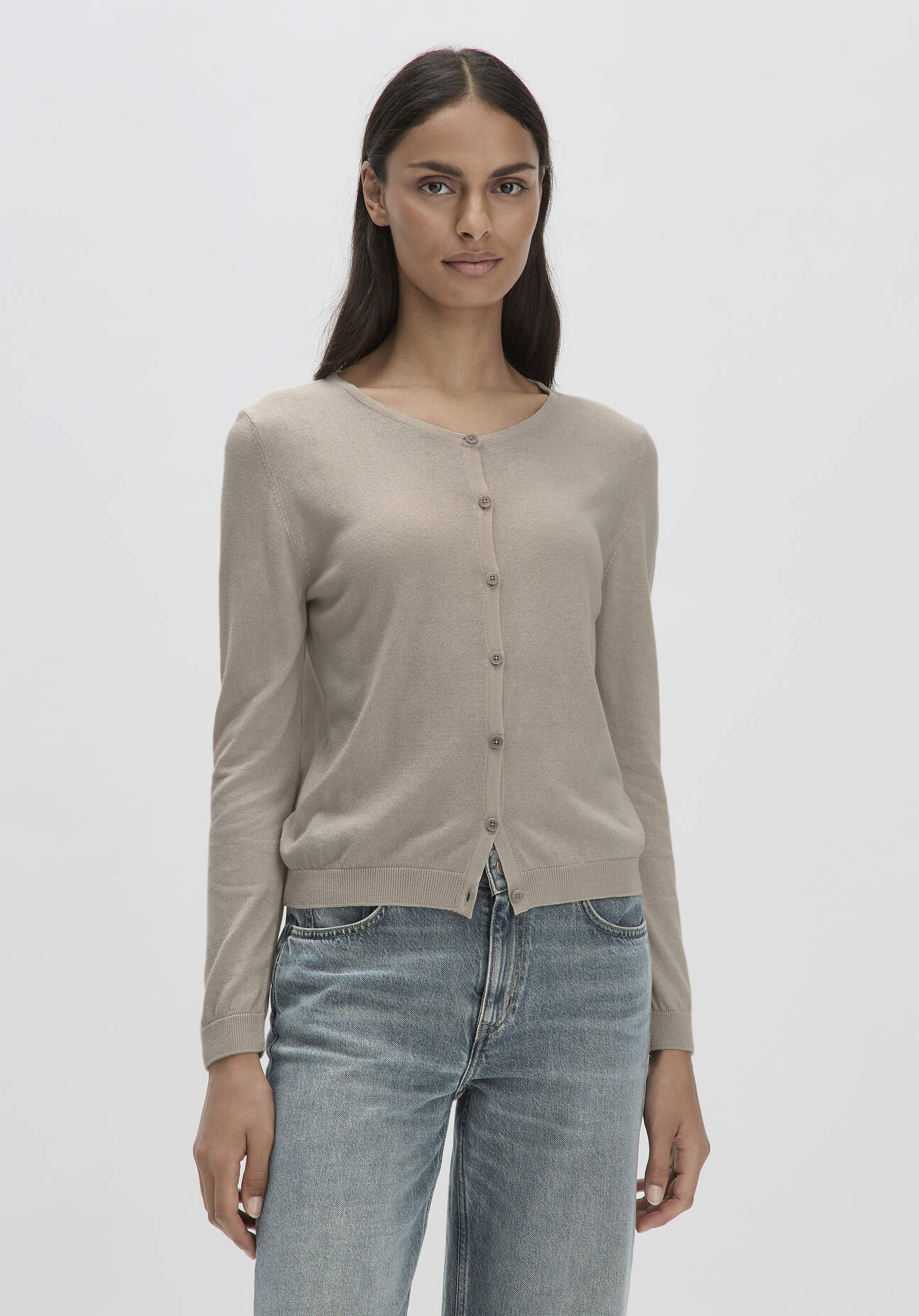 hessnatur Damen Strick Jacke Regular aus TENCEL™ Lyocell mit Bio-Baumwolle - beige Größe 36