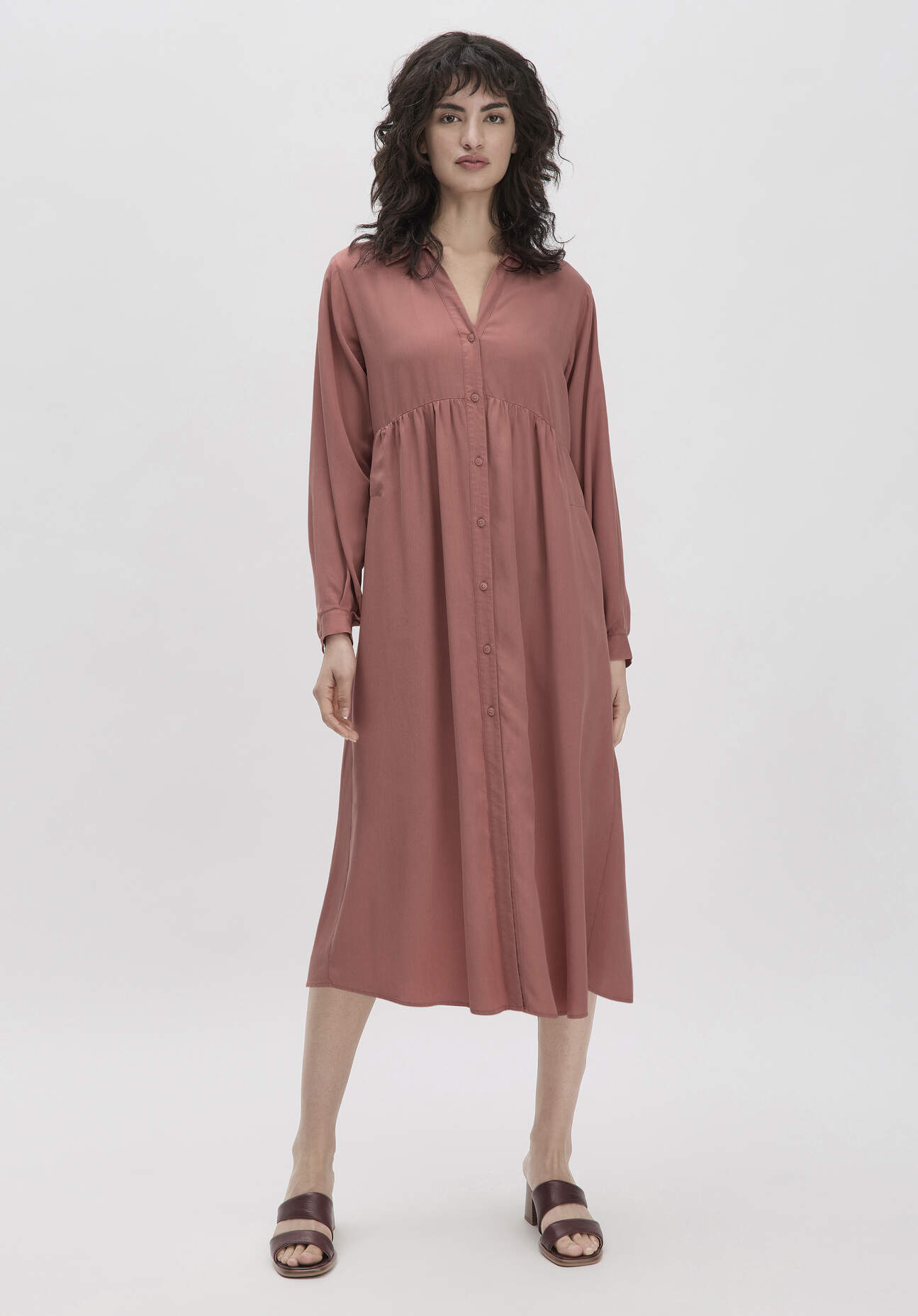 Thumbnail - hessnatur Damen Kleid Midi Relaxed aus TENCEL™ Lyocell - braun - Größe 38
