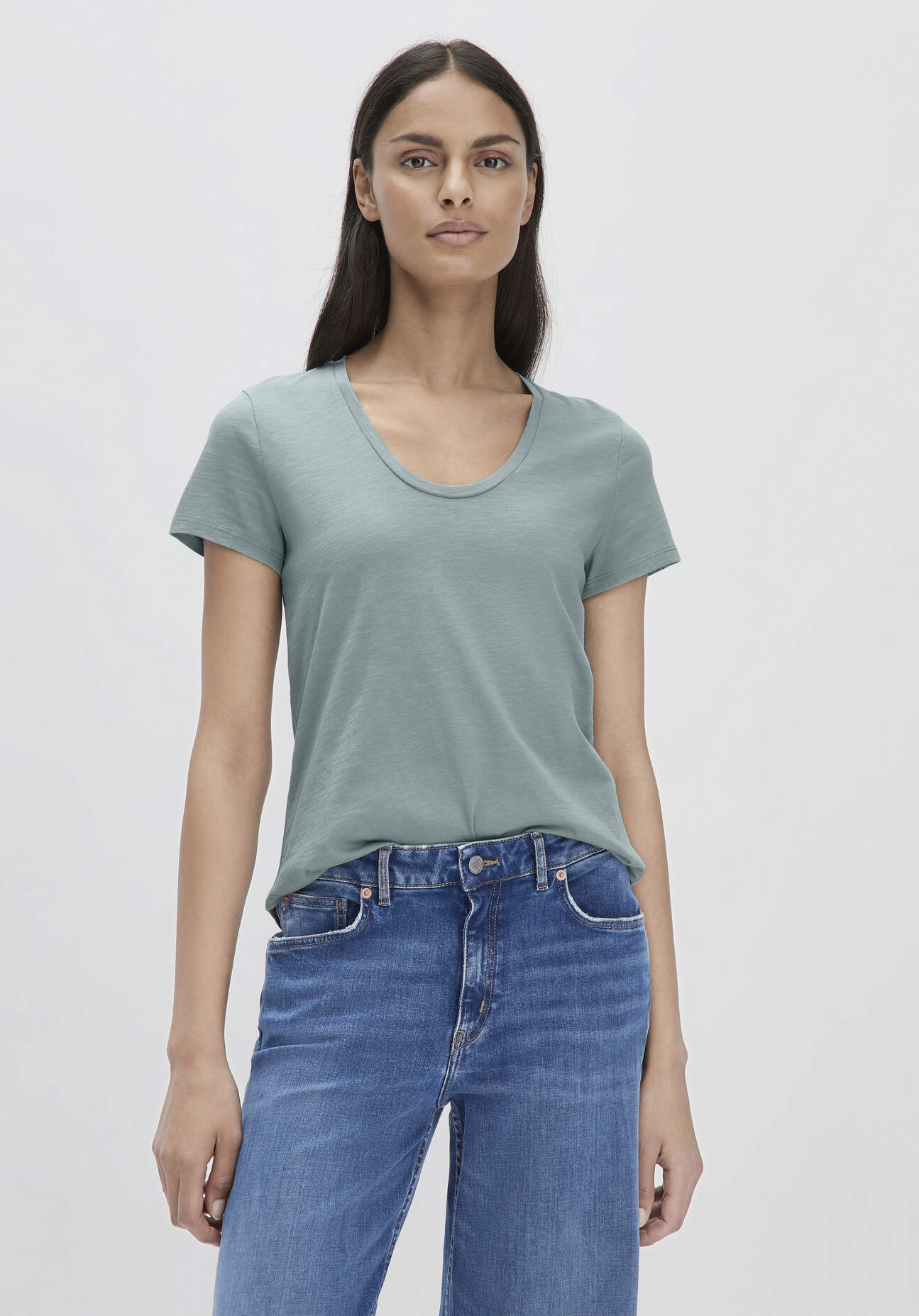 Thumbnail - hessnatur Damen Jersey Slub T-Shirt Regular aus Bio-Baumwolle - grün - Größe 34