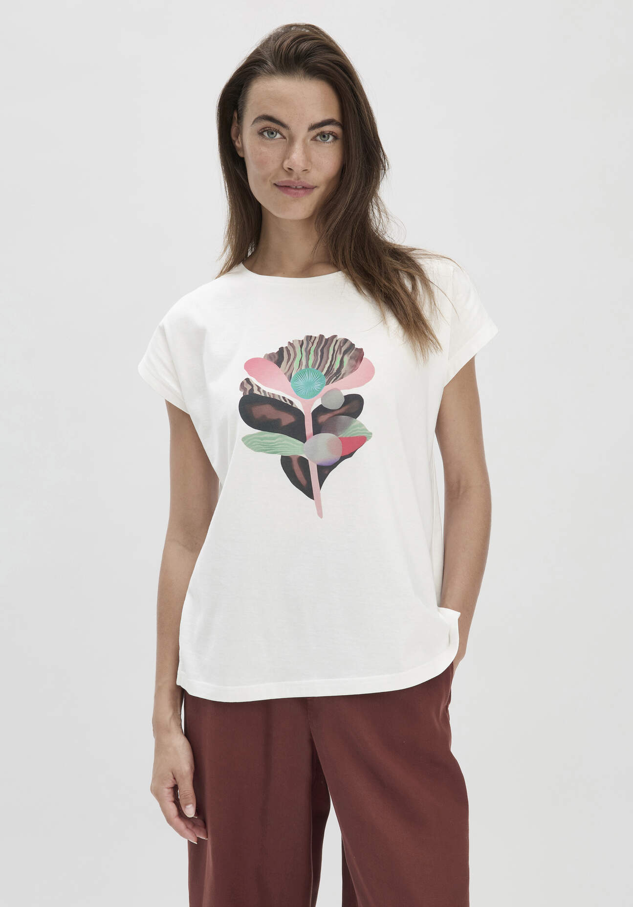 Thumbnail - hessnatur Damen Print T-Shirt Oversize aus Bio-Baumwolle - weiß - Größe XL