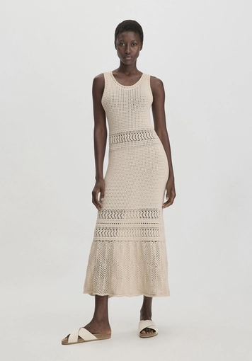 Ajour Strick Kleid Midi Fitted aus reiner Bio-Baumwolle - 0