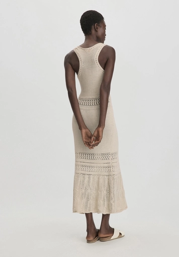 Ajour Strick Kleid Midi Fitted aus reiner Bio-Baumwolle - 1