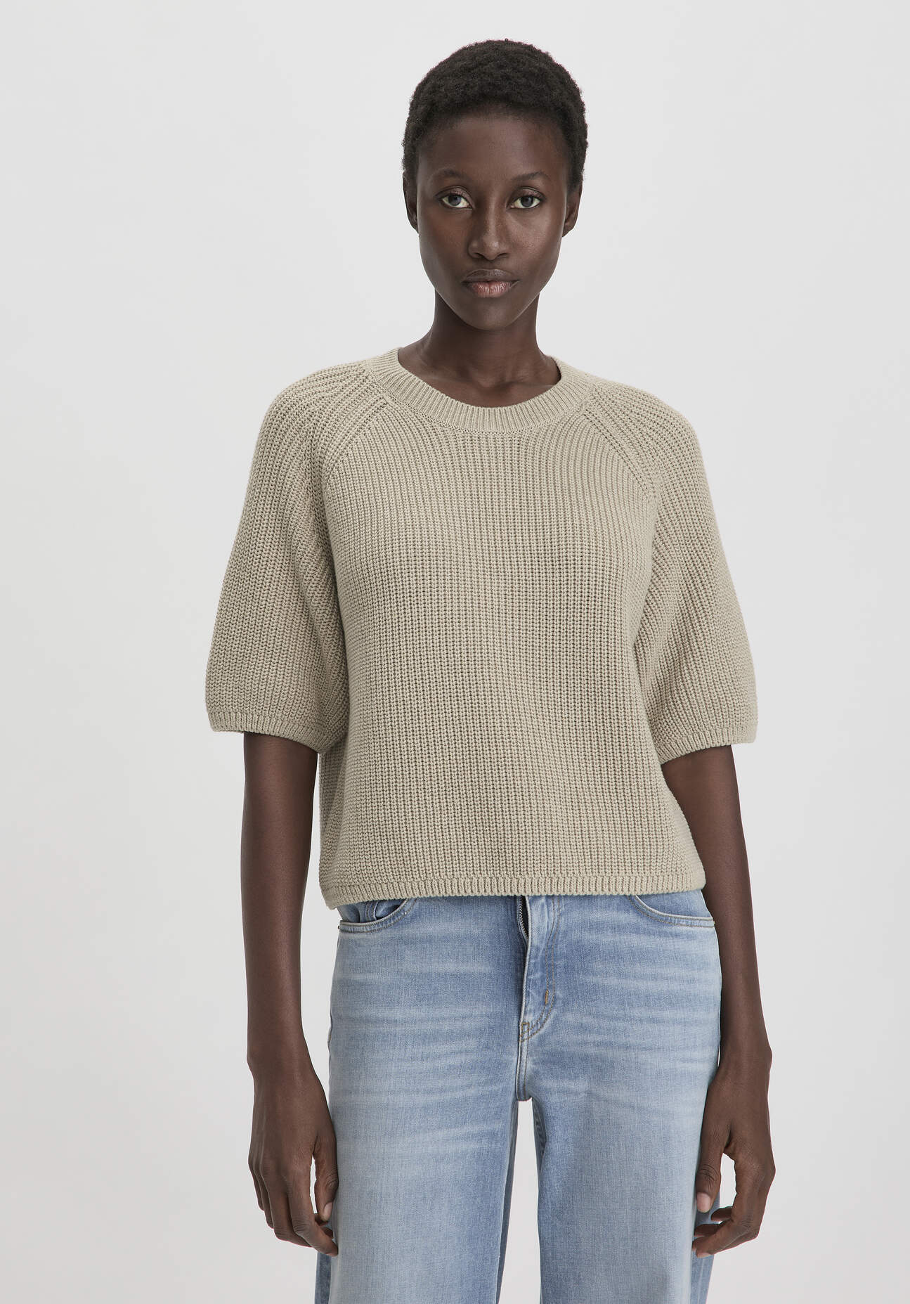 Thumbnail - hessnatur Damen Strick Pullover Relaxed aus Bio-Baumwolle - beige - Größe XS
