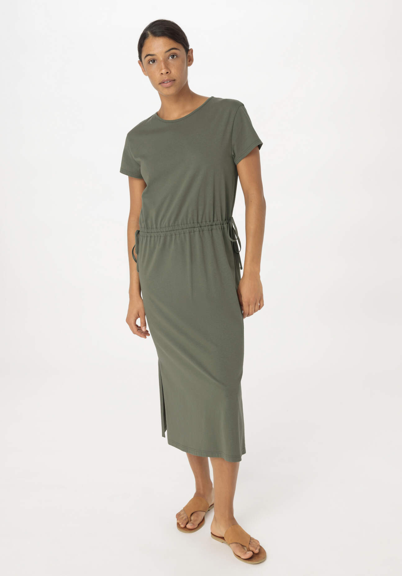 hessnatur Damen Jersey Kleid Midi Regular aus Bio-Baumwolle - grün Grösse36