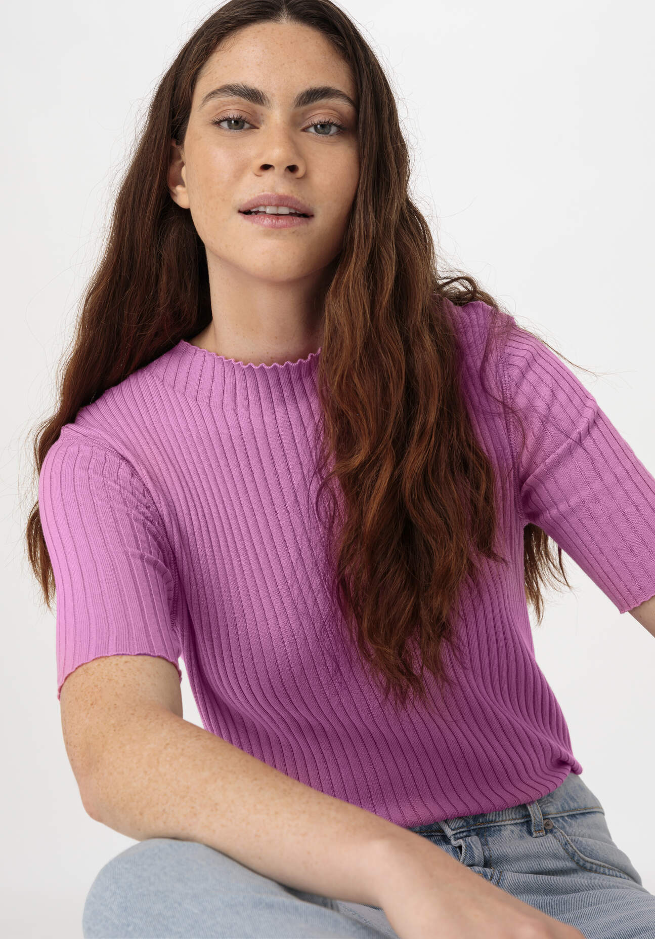 hessnatur Damen Rib Pullover Slim aus Bio-Baumwolle - rosa Größe 38