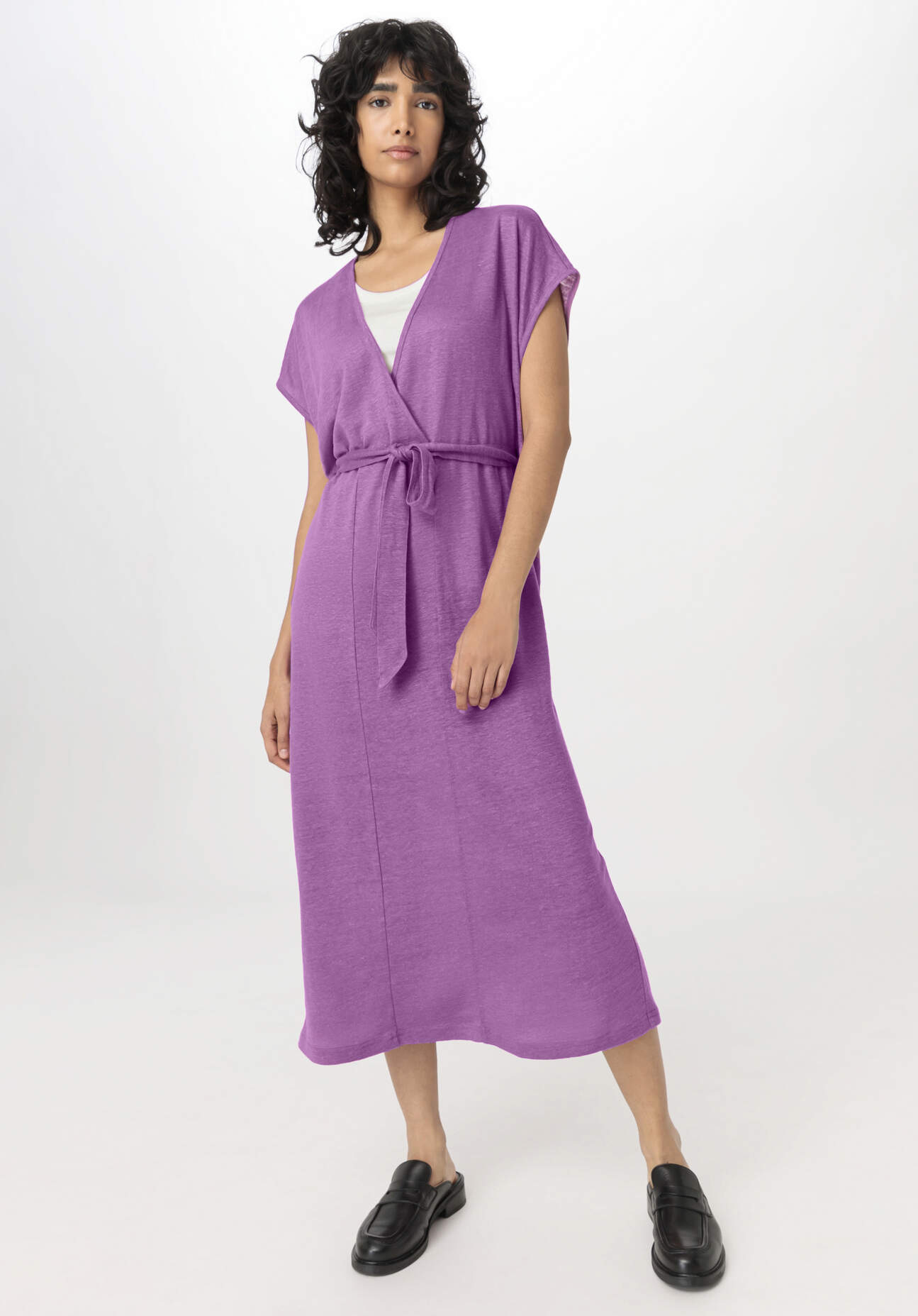 Thumbnail - hessnatur Damen Jersey Kleid Midi Relaxed aus Leinen - lila - Größe L