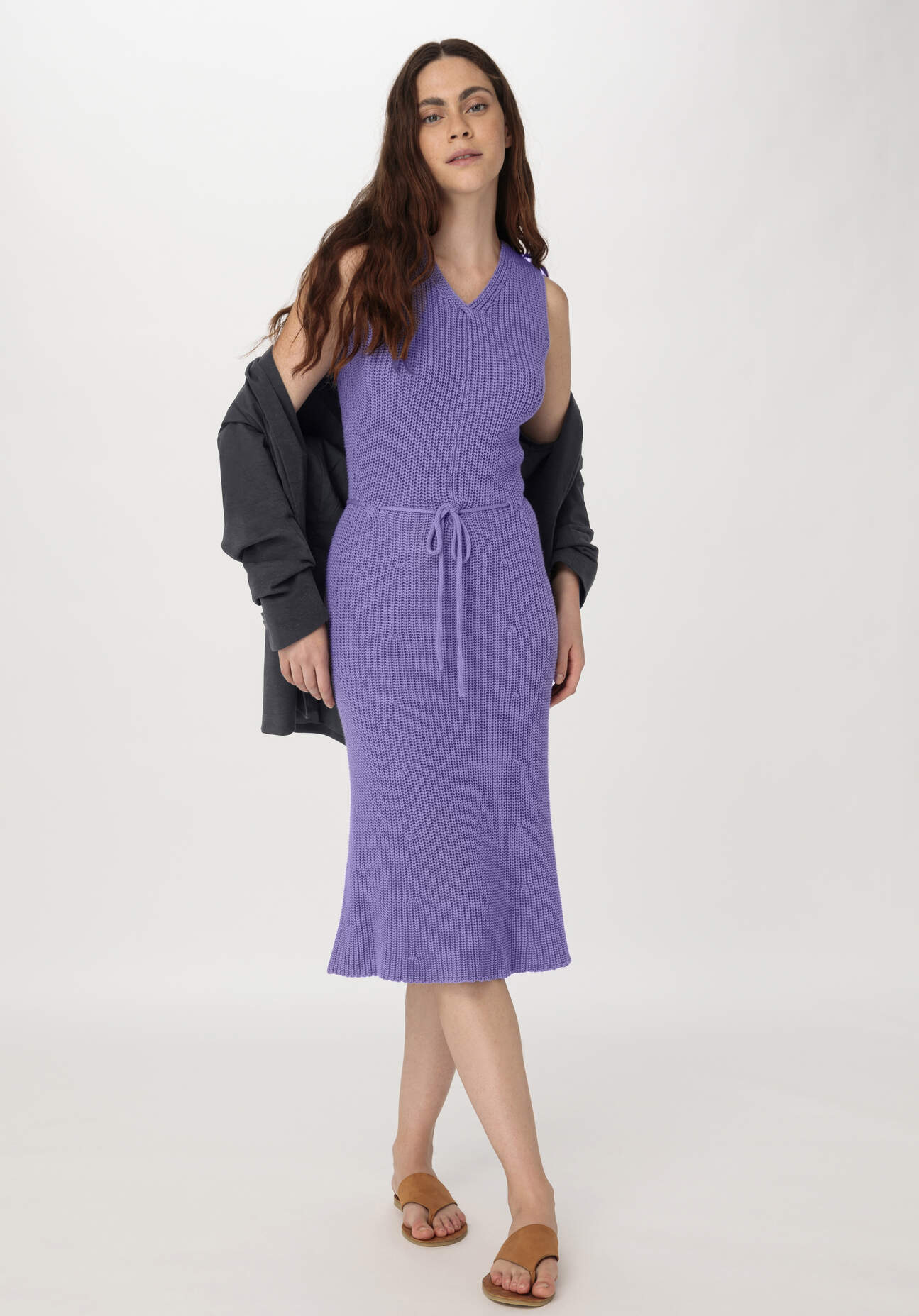 Thumbnail - hessnatur Damen Strickkleid Midi Slim aus Bio-Baumwolle - lila - Größe M
