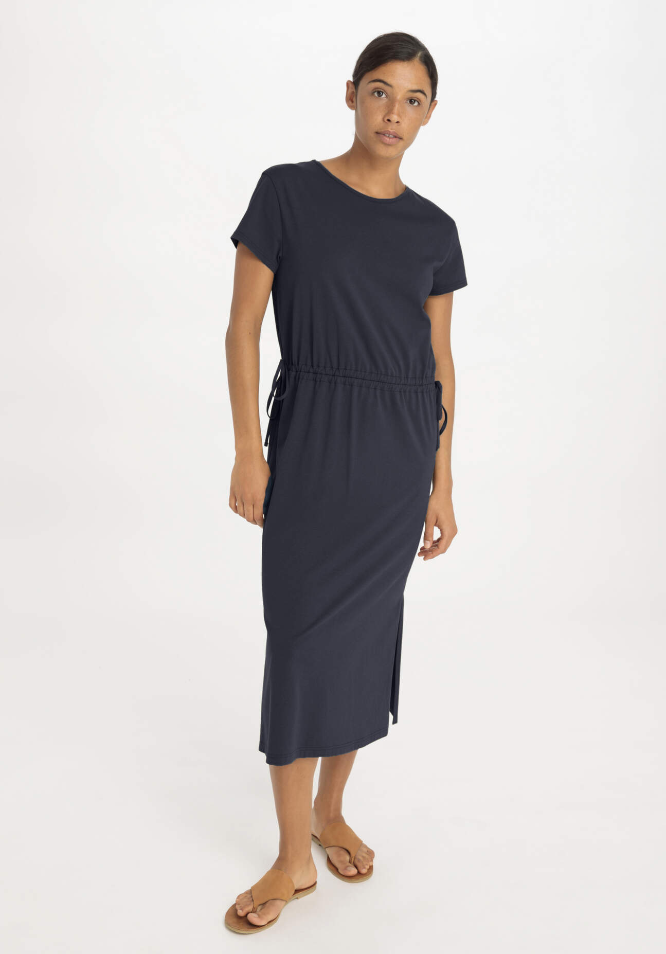 hessnatur Damen Jersey Kleid Midi Regular aus Bio-Baumwolle mit TENCEL™ Lyocell - blau Grösse34