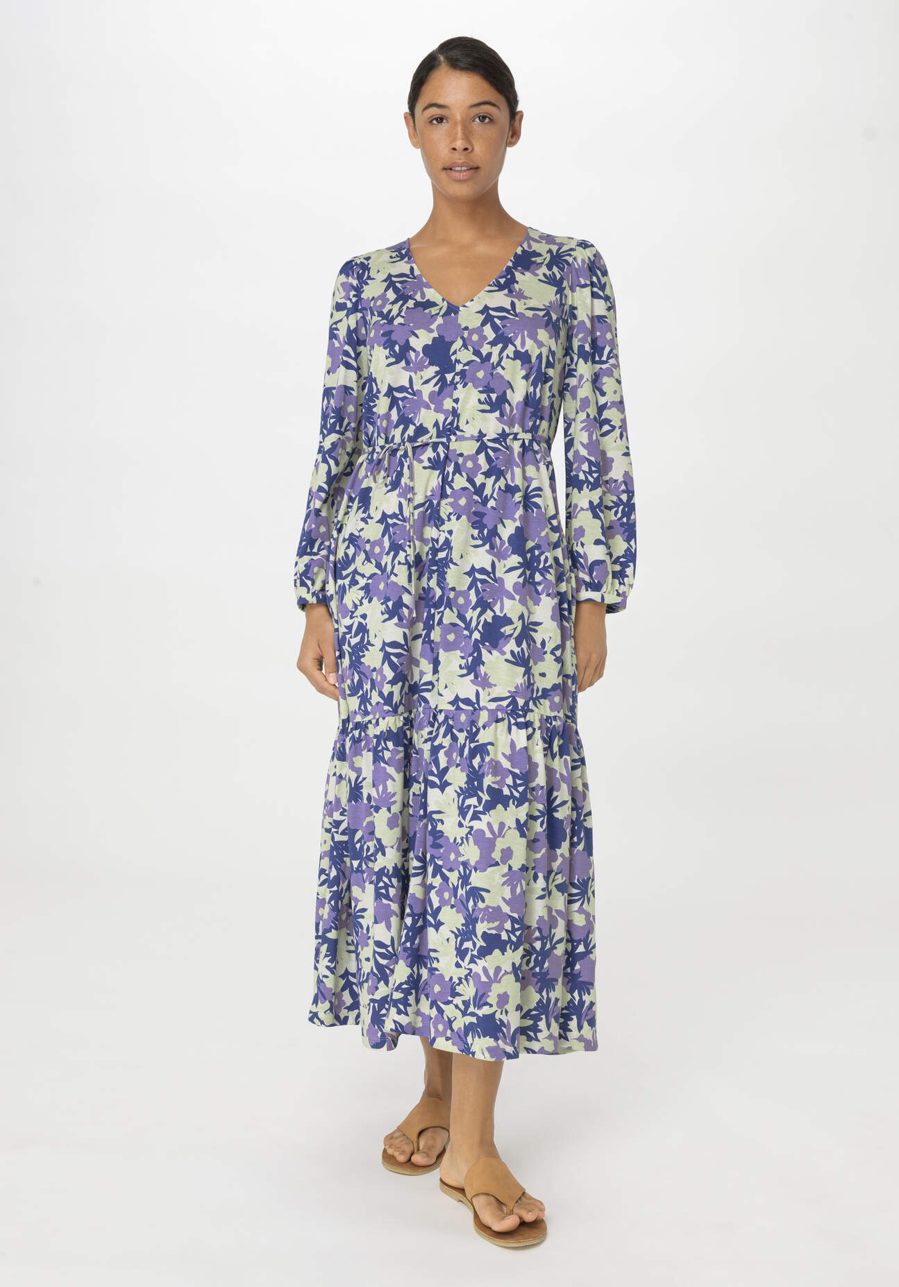 hessnatur Damen Jersey-Kleid Midi Relaxed aus Bio-Baumwolle - blau Grösse34