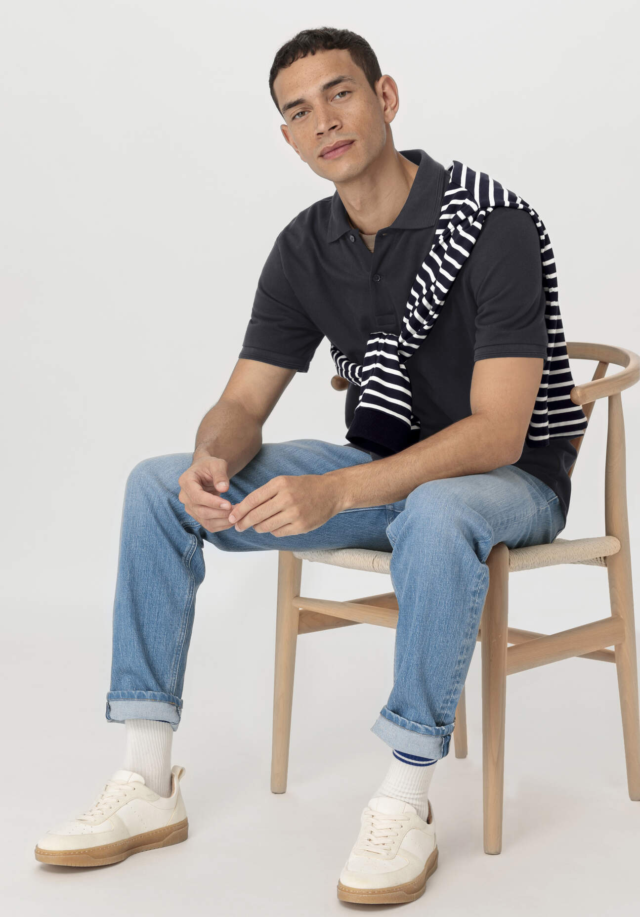 hessnatur Herren Zwirn Polo Shirt Regular aus Bio-Baumwolle - schwarz Grösse46