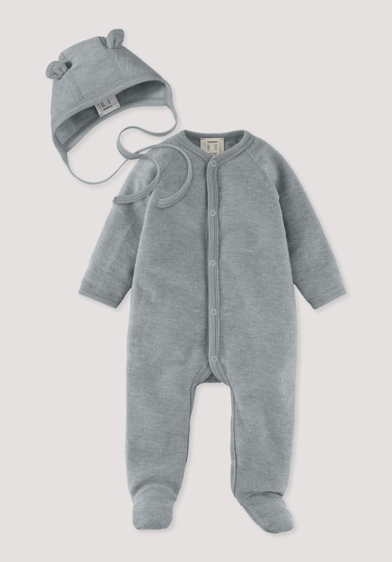 hessnatur Baby Erstlingsausstattung Wollfrottee aus Bio-Merinowolle - blau Grösse50/56
