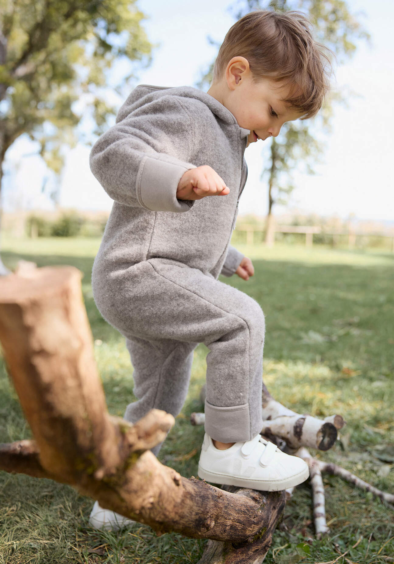 hessnatur Baby Wollfleece Overall aus Bio-Merinowolle - grau Grösse50/56