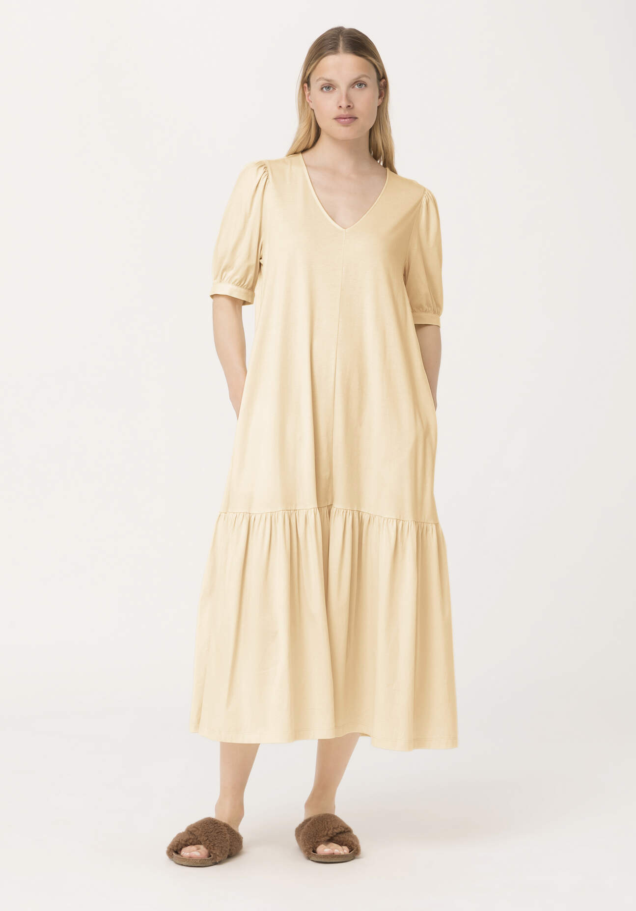hessnatur Damen Jerseykleid aus Bio-Baumwolle - gelb Grösse38
