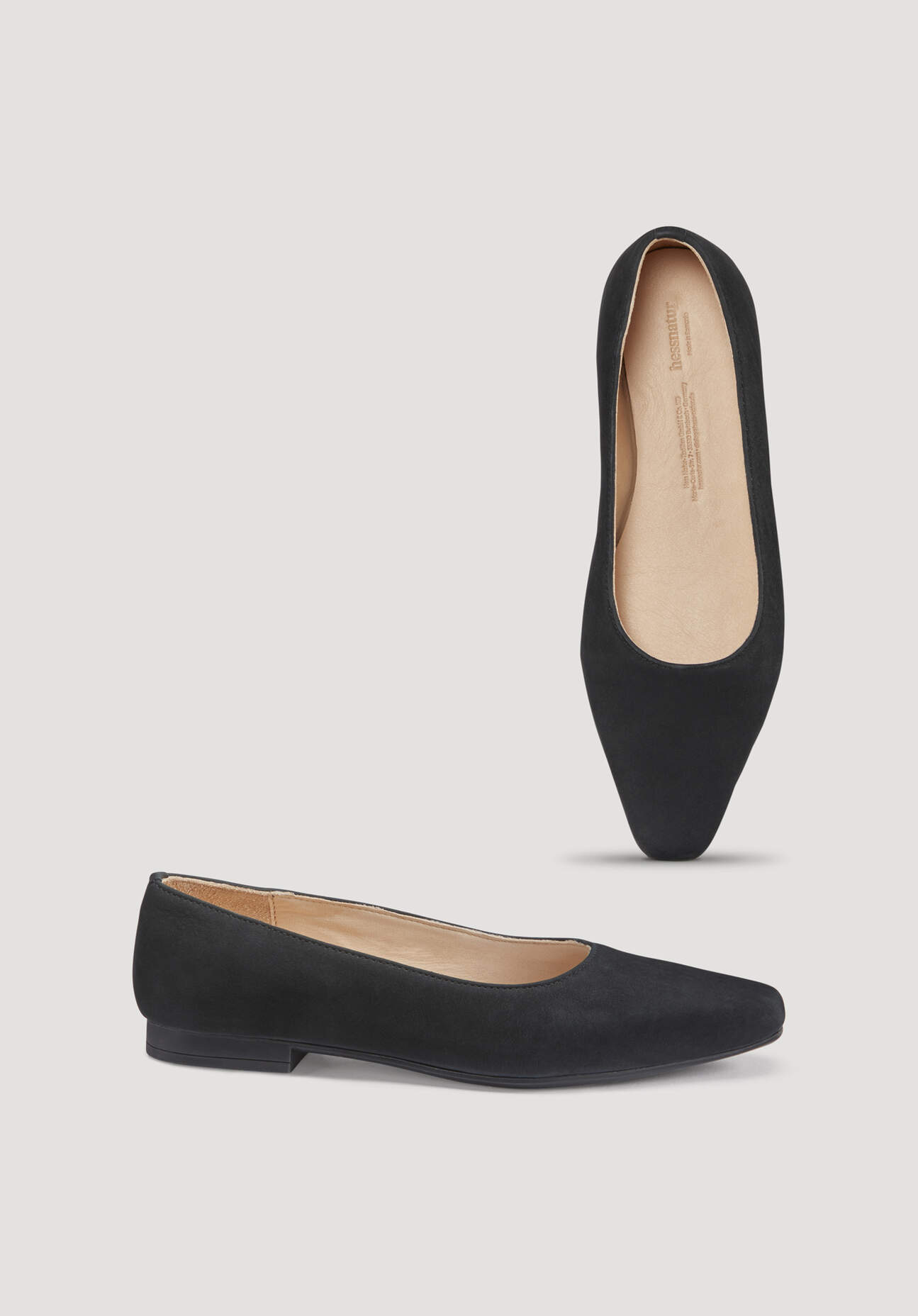 Thumbnail - hessnatur Damen Spitzer Ballerina aus chromfrei gegerbtem Leder - schwarz - Größe 40