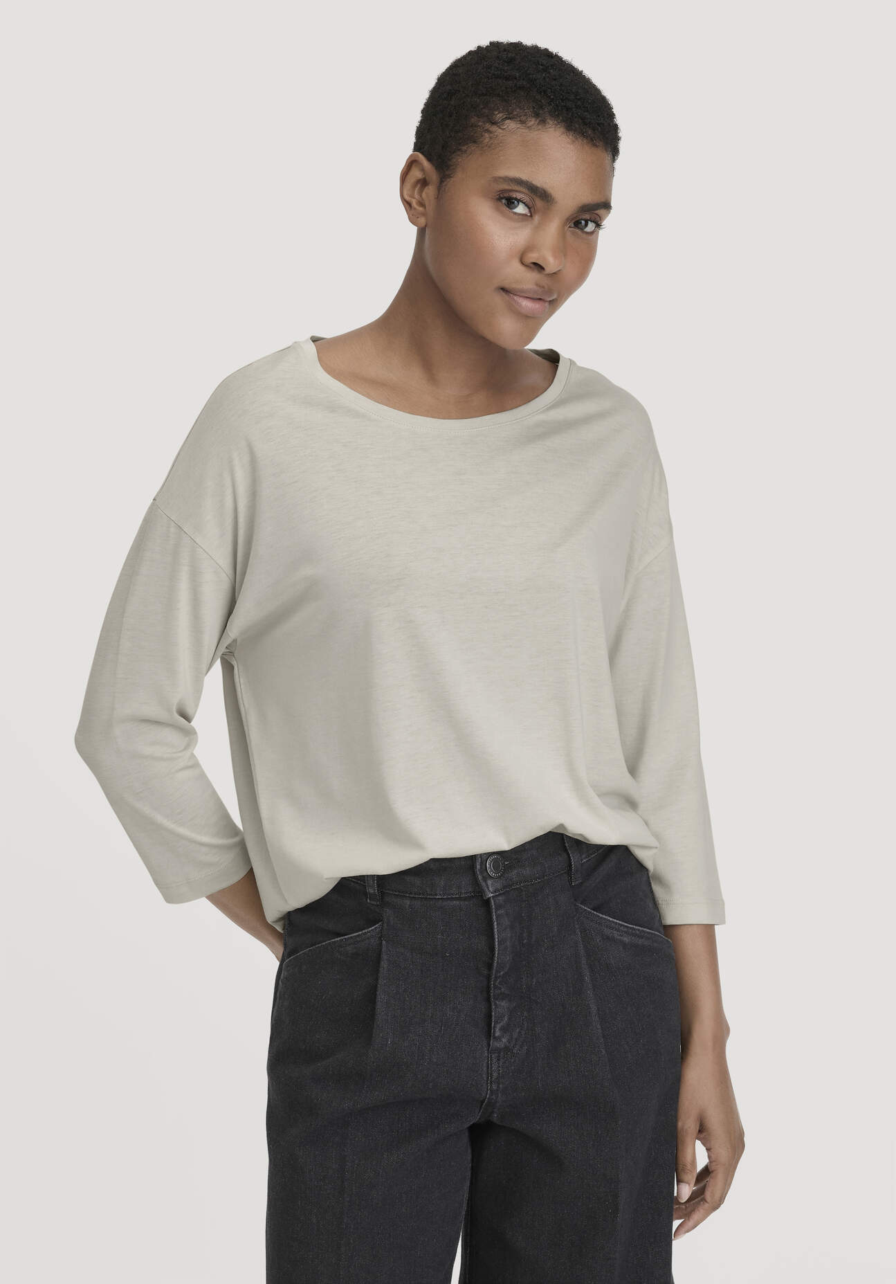 hessnatur Damen Longsleeve Oversize aus TENCEL™ Lyocell mit Bio-Baumwolle - beige Größe XS