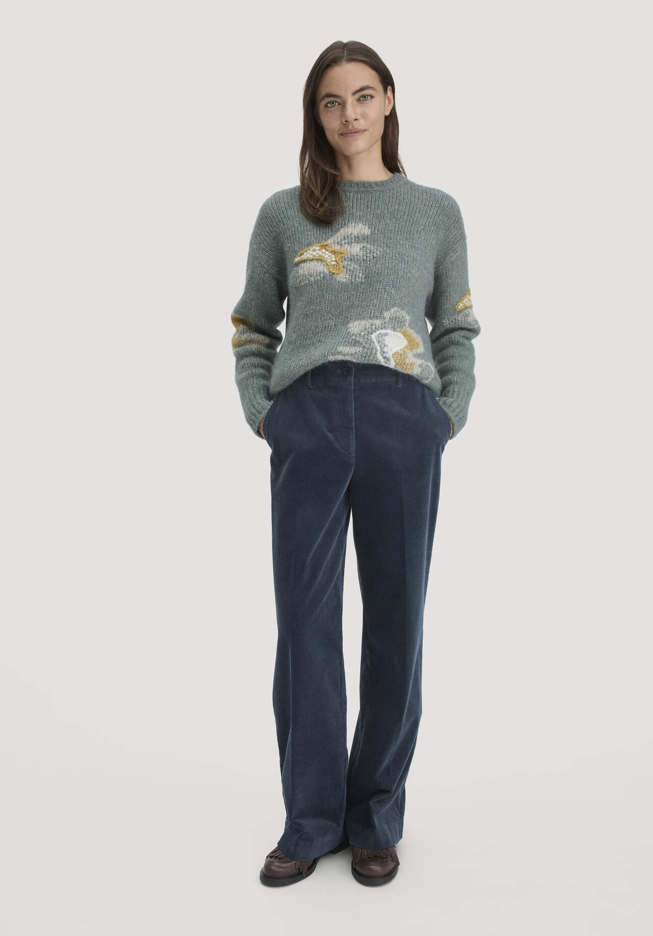 hessnatur Damen Cordhose Wide Leg Relaxed aus Bio-Baumwolle - blau Größe 44
