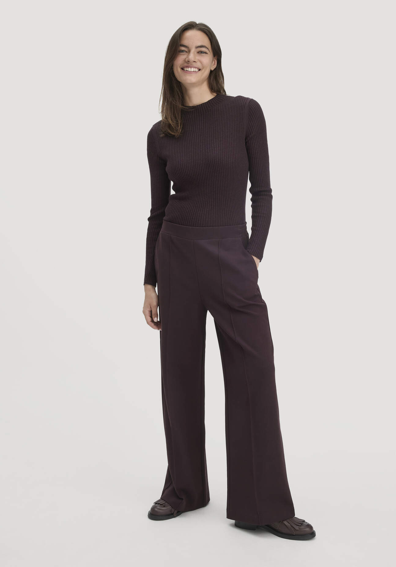 hessnatur Damen Jersey Hose Wide Leg Relaxed aus Bio-Baumwolle - braun Größe 38