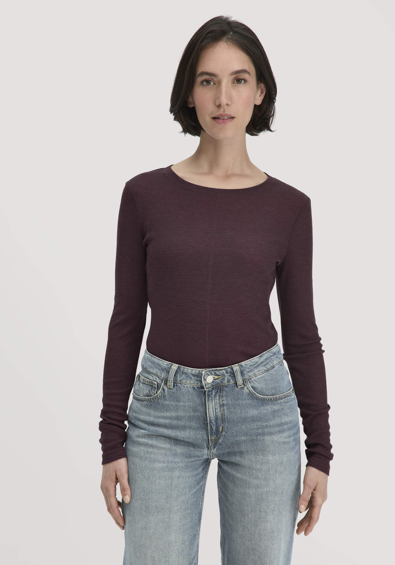 hessnatur Damen Rib Shirt Slim aus Bio-Merinowolle und TENCEL™ Lyocell - braun Größe 48